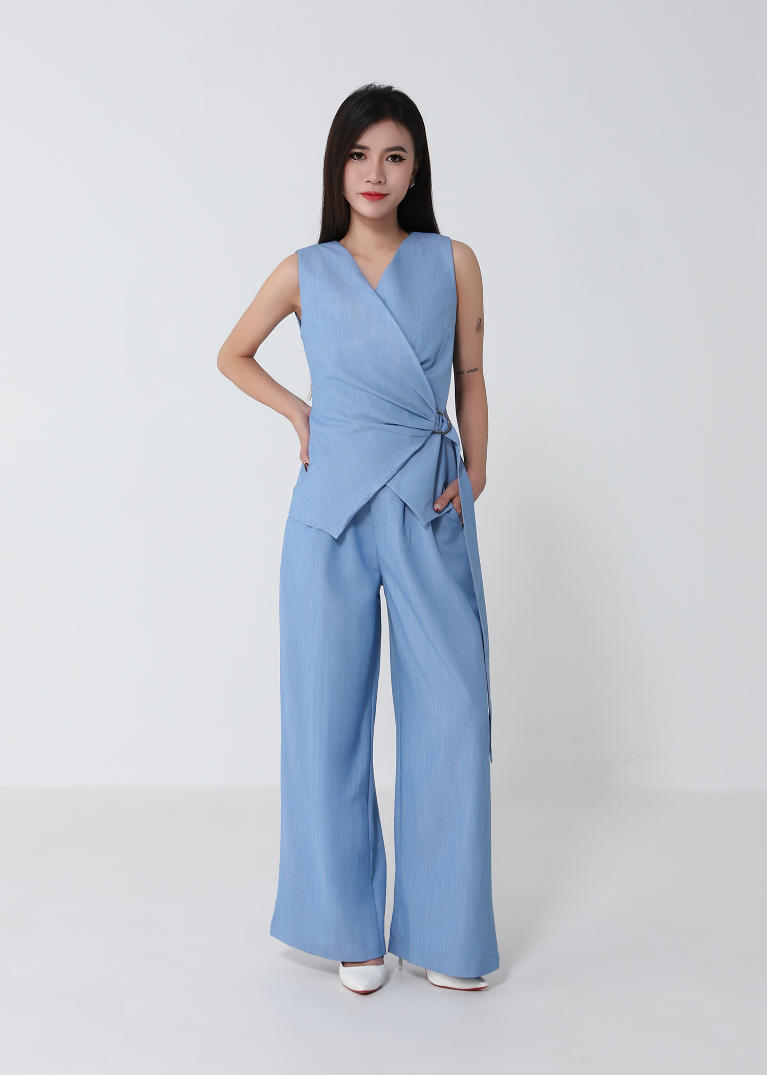 Wrap Vest And Wide Leg Pants Set DJ197