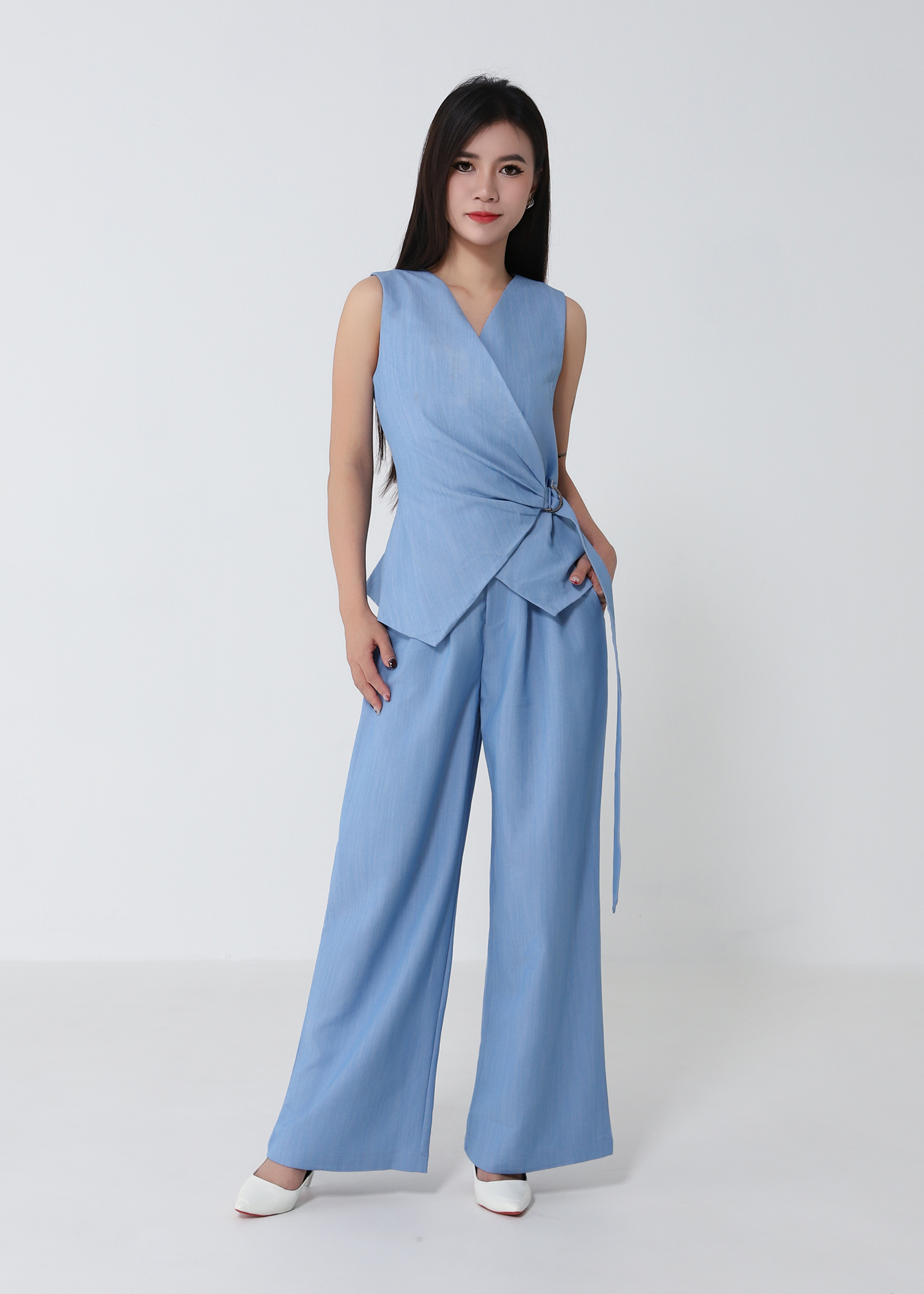 Wrap Vest And Wide Leg Pants Set DJ197