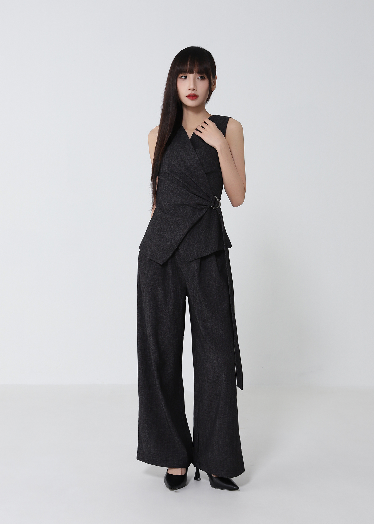 Wrap Vest And Wide Leg Pants Set DJ197