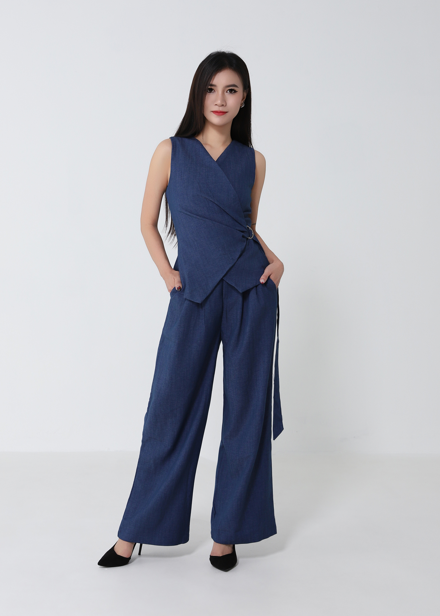 Wrap Vest And Wide Leg Pants Set DJ197