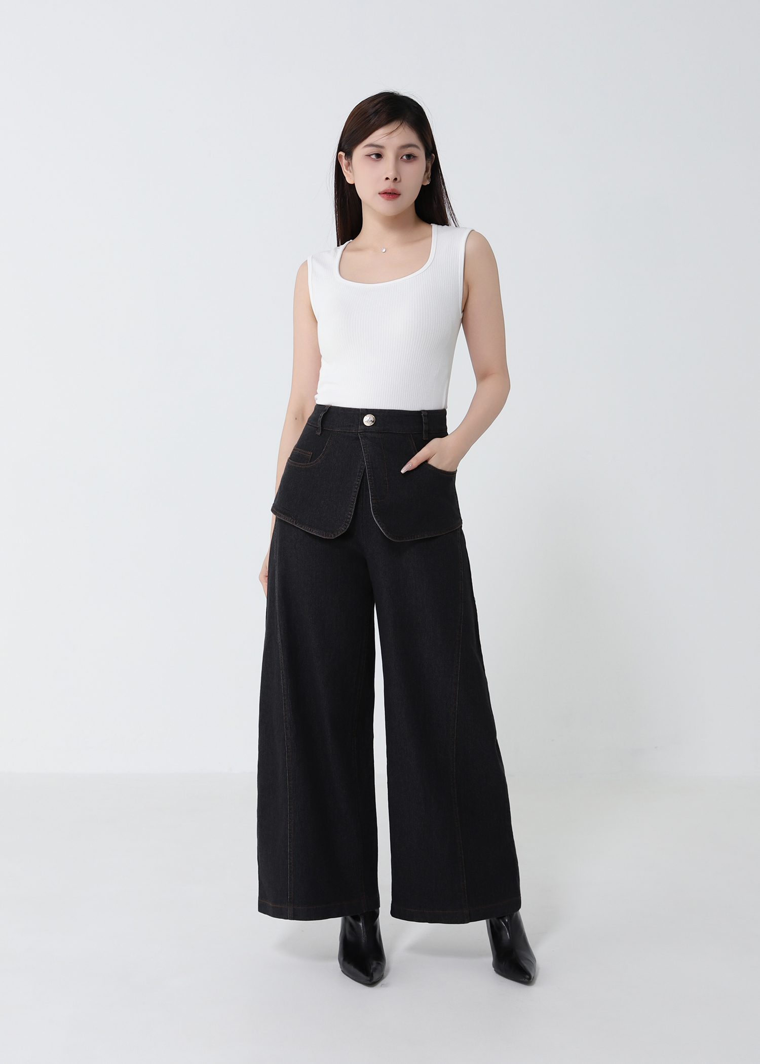 Layered Waist Wide Leg Long Pants DJ198