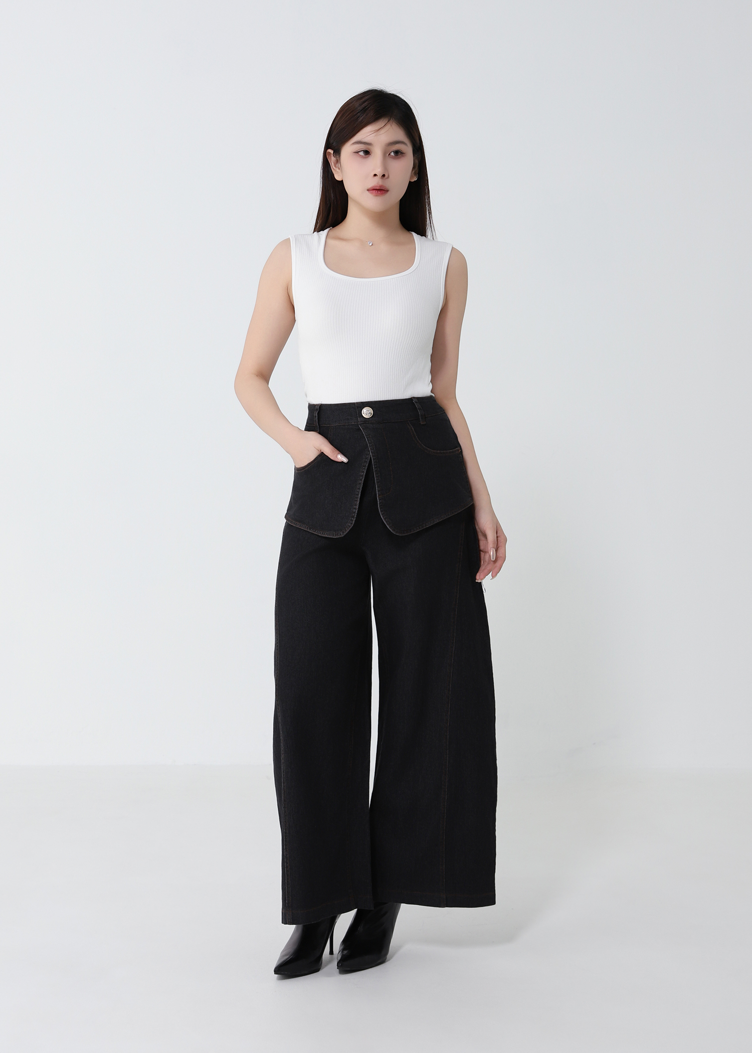 Layered Waist Wide Leg Long Pants DJ198