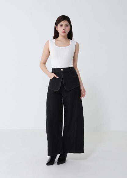 Layered Waist Wide Leg Long Pants DJ198