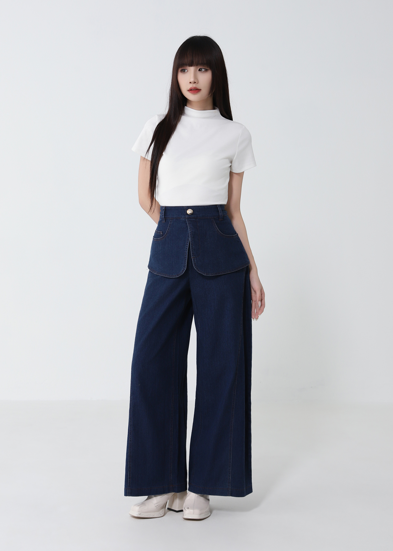 Layered Waist Wide Leg Long Pants DJ198