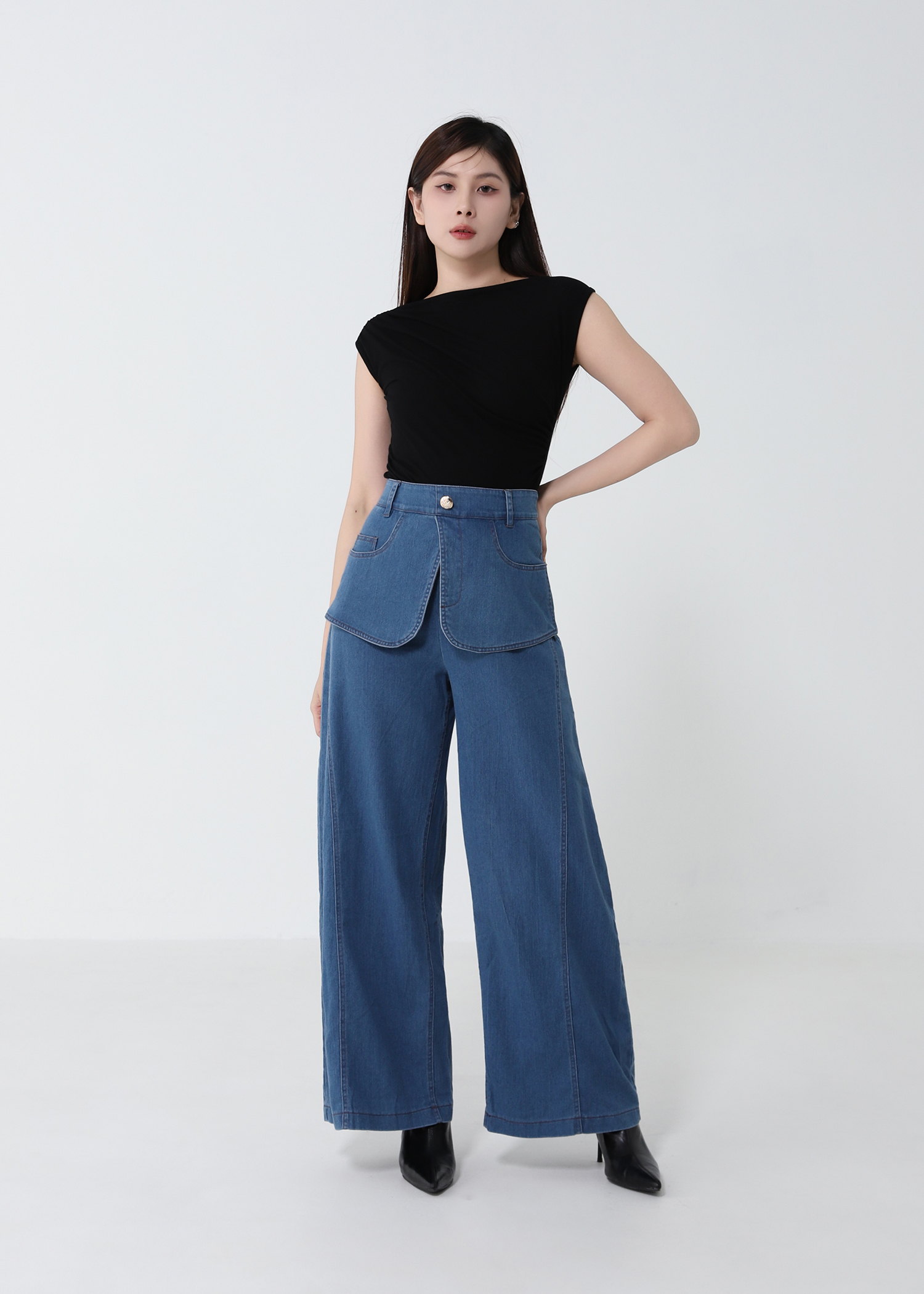Layered Waist Wide Leg Long Pants DJ198