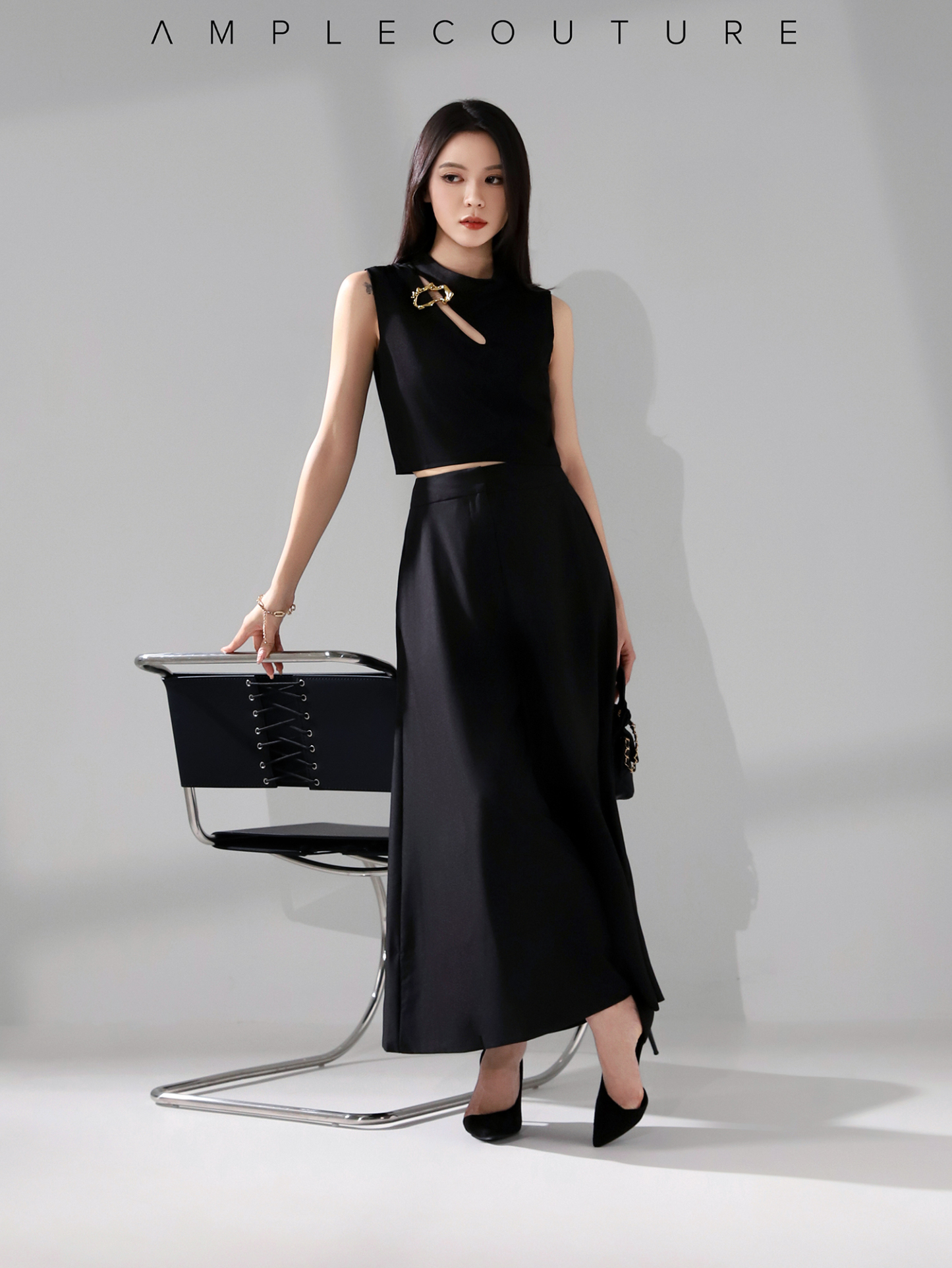 Sleeveless Keyhole Top with Gold Buckle Detail DJ200