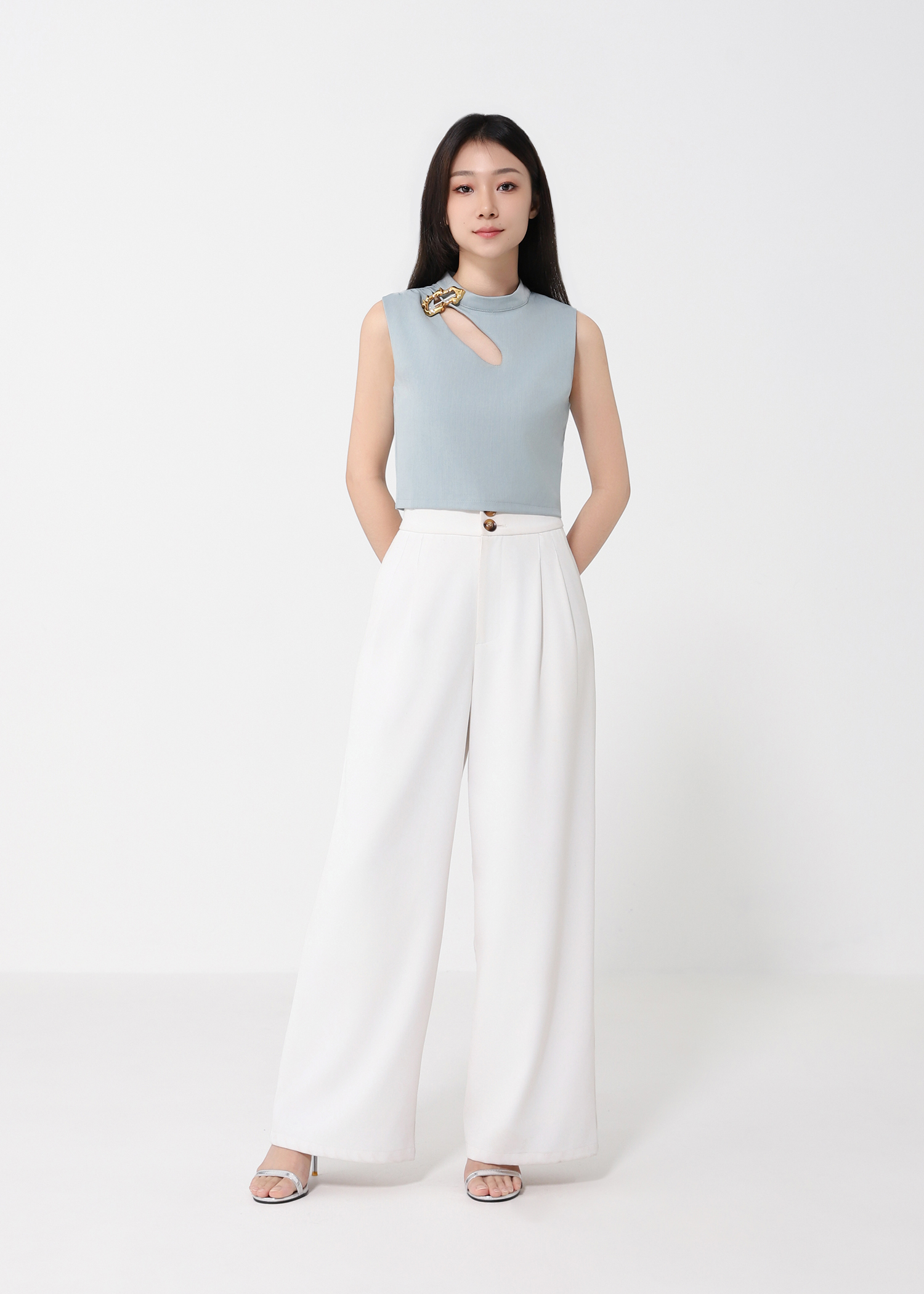 Sleeveless Keyhole Top with Gold Buckle Detail DJ200