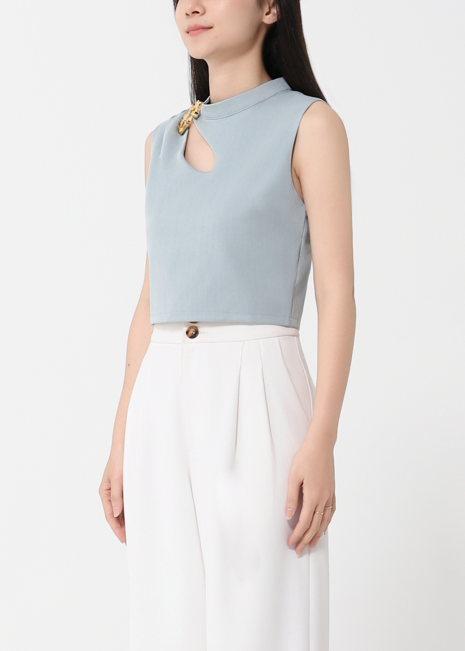 Sleeveless Keyhole Top with Gold Buckle Detail DJ200