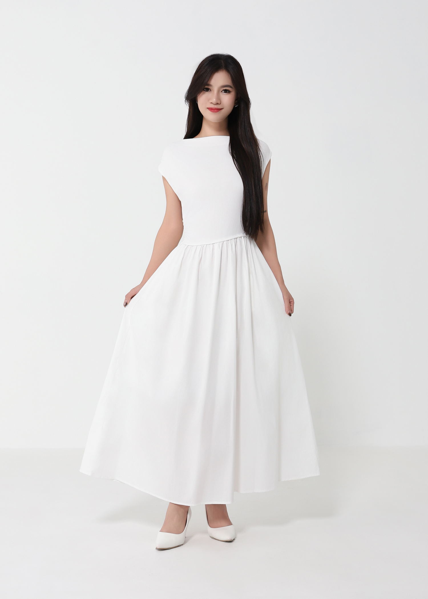 Elegant Draped Neck A-Line Dress DJ203