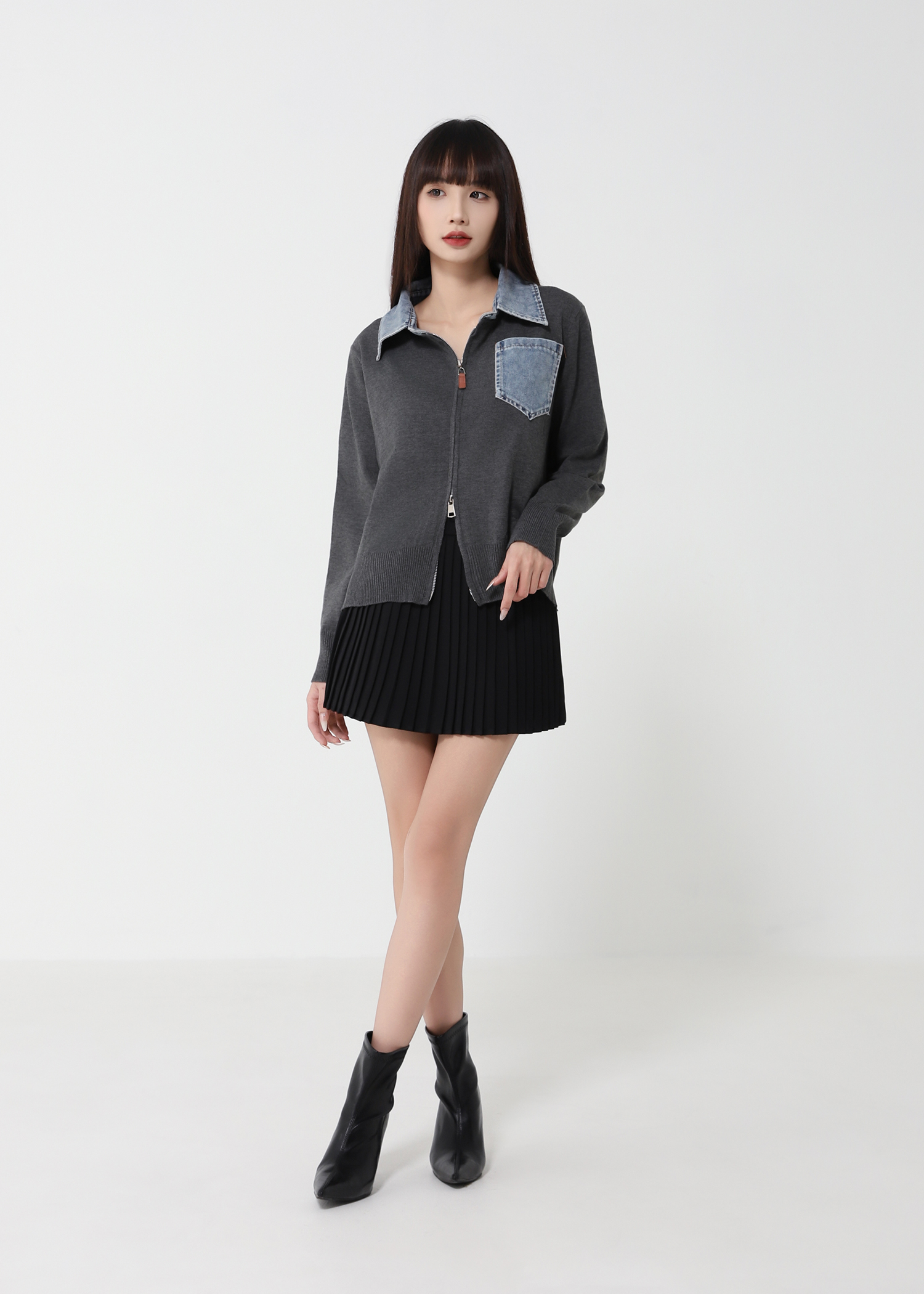 Denim Collar Knit Cardigan DJ224