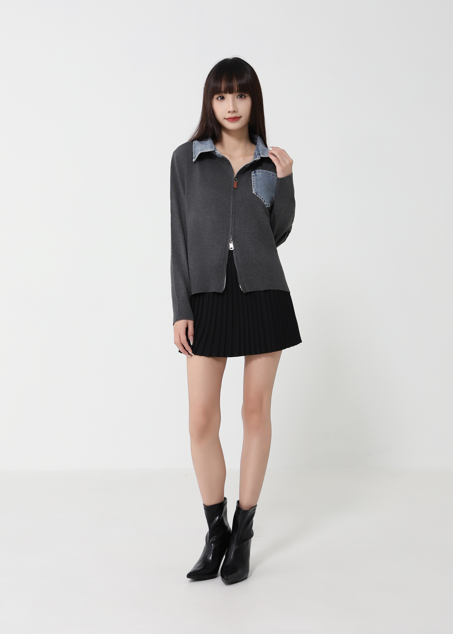 Denim Collar Knit Cardigan DJ224