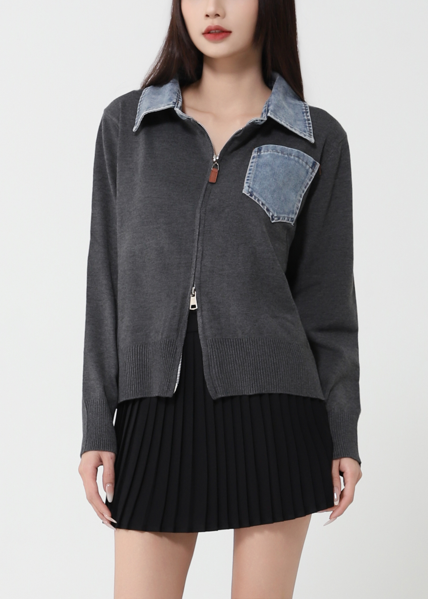 Denim Collar Knit Cardigan DJ224