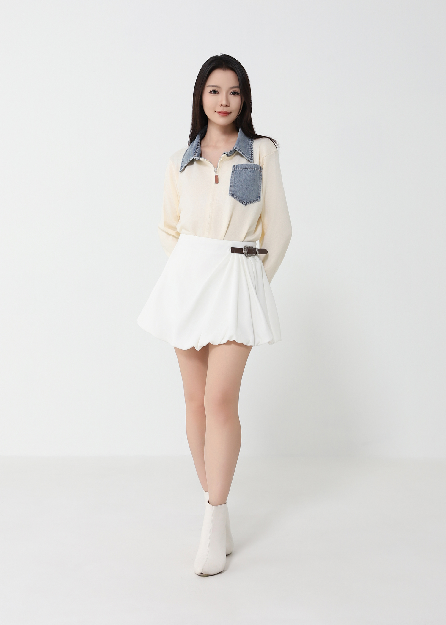 Denim Collar Knit Cardigan DJ224