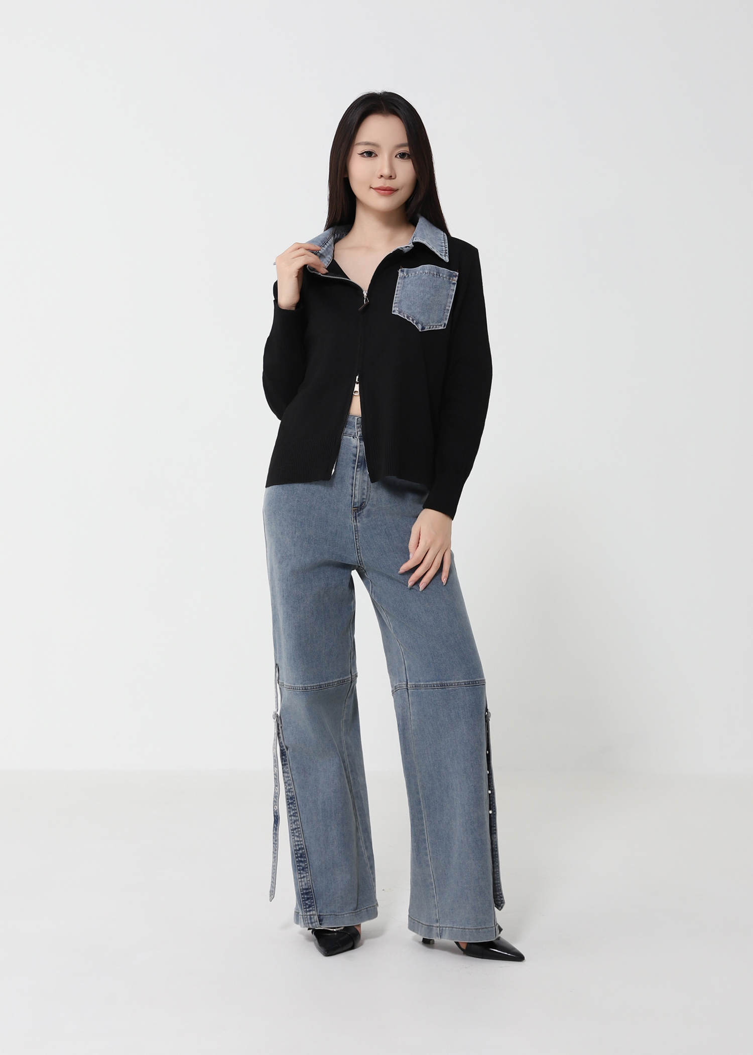 Denim Collar Knit Cardigan DJ224