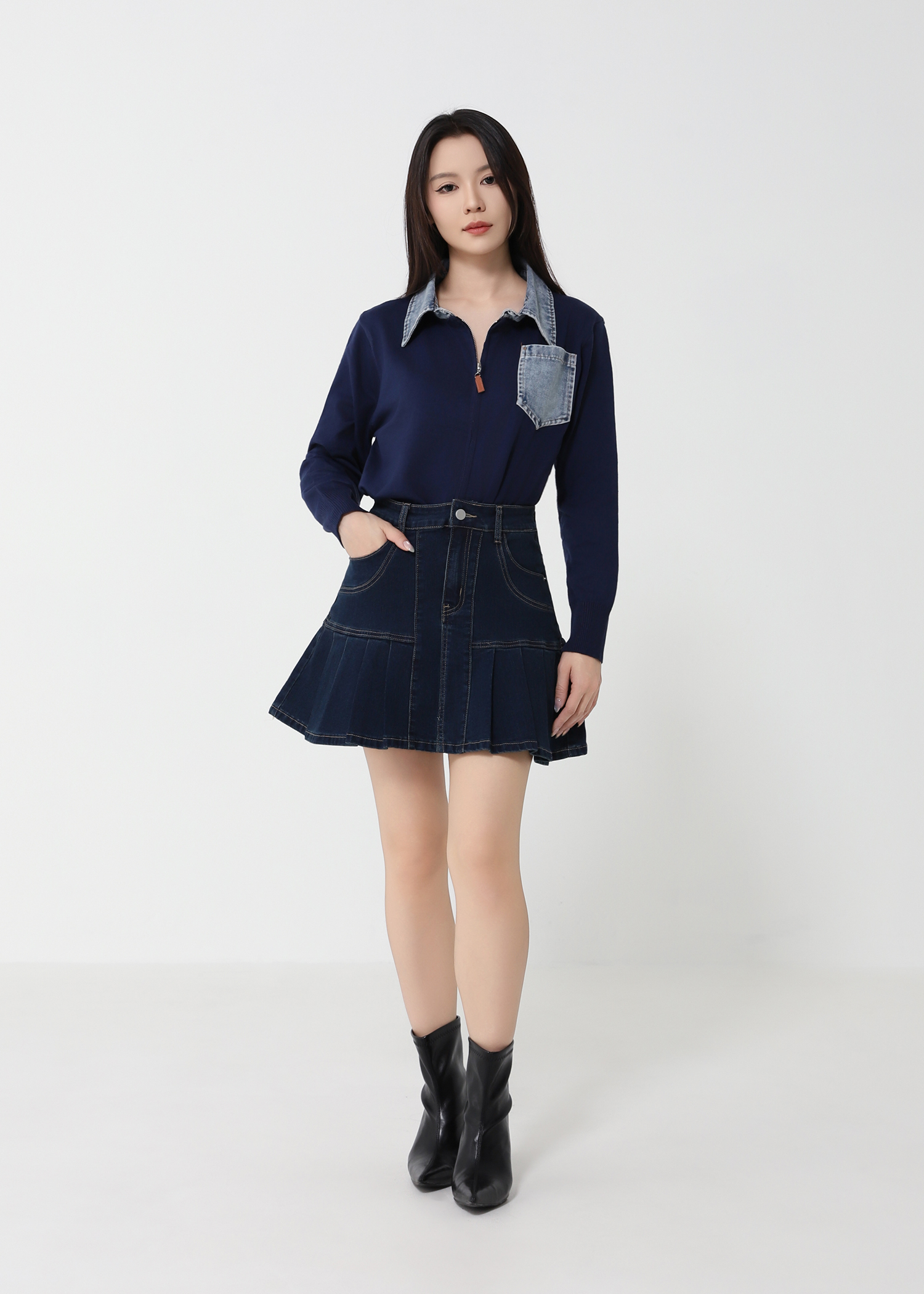 Denim Collar Knit Cardigan DJ224