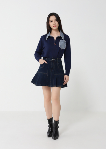 Denim Collar Knit Cardigan DJ224