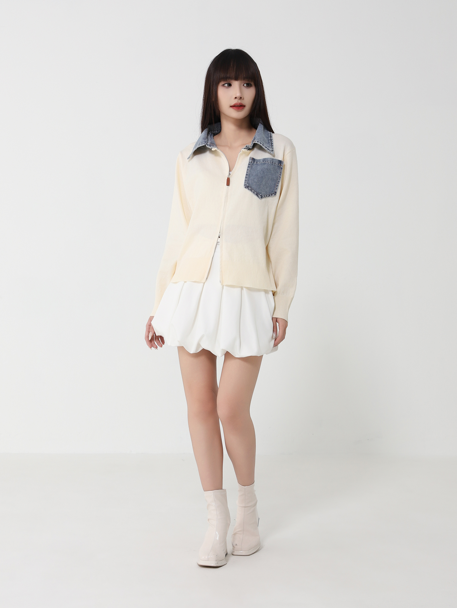 Denim Collar Knit Cardigan DJ224