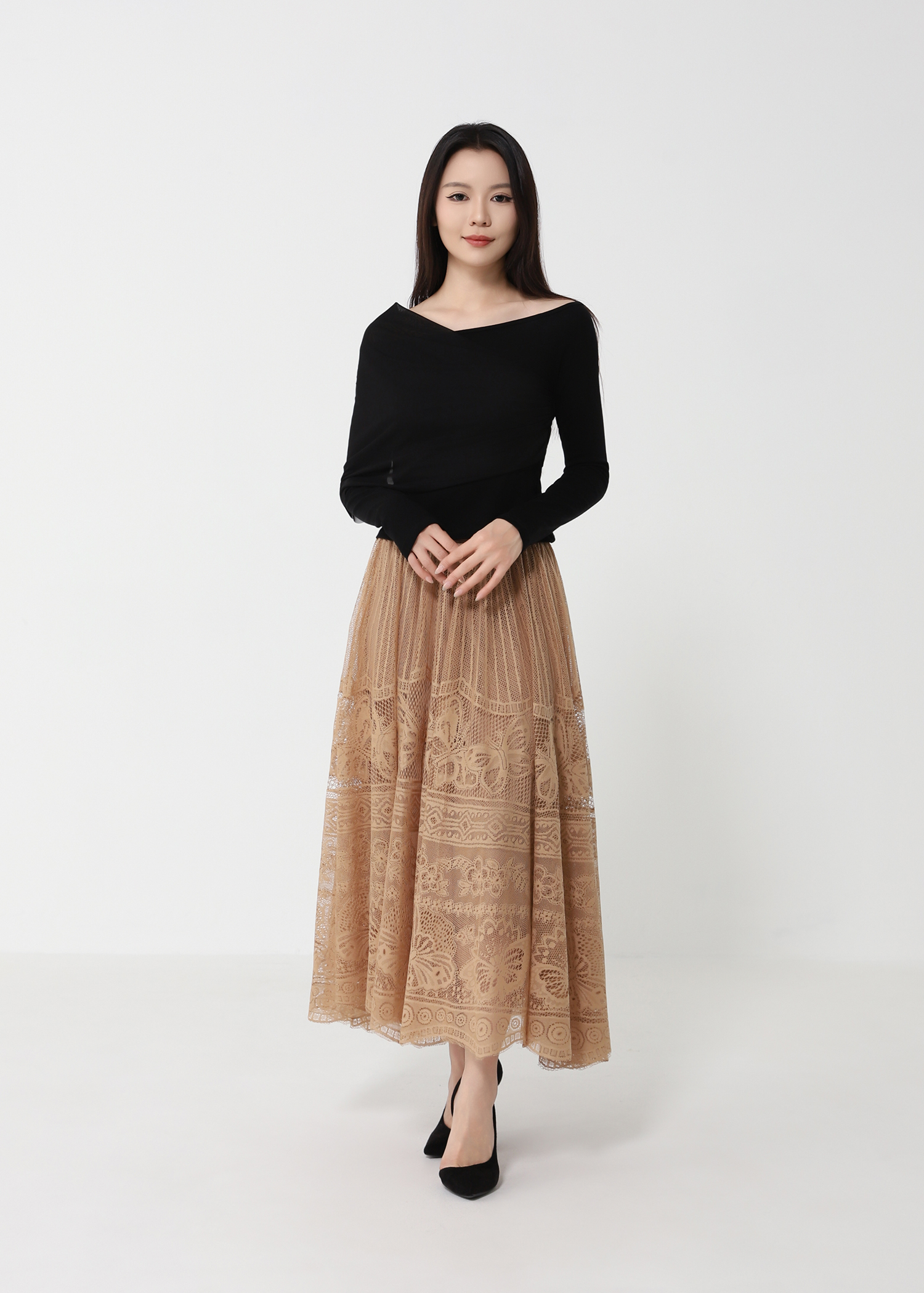 Boat Neckline With Decorative Net Top DJ227