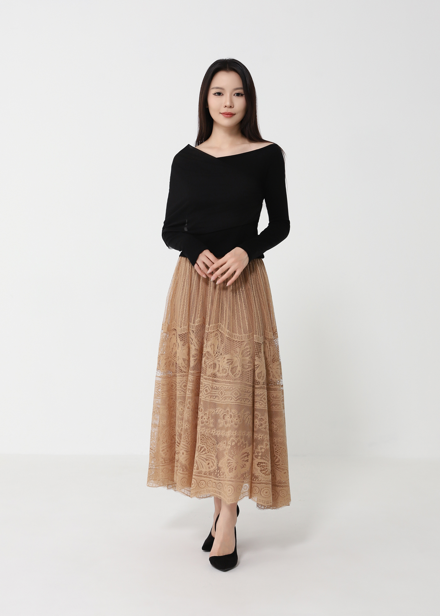 Boat Neckline With Decorative Net Top DJ227
