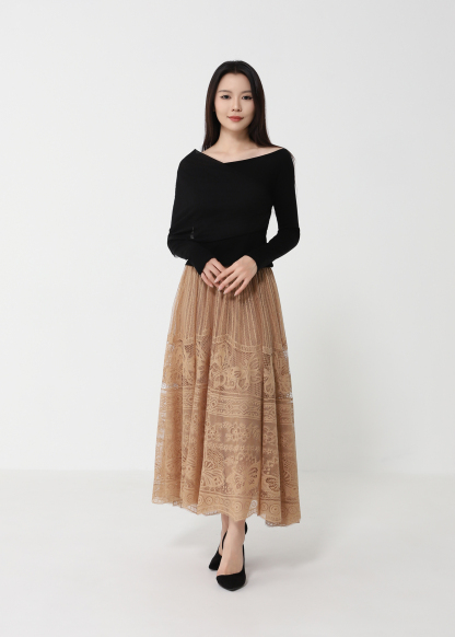 Boat Neckline With Decorative Net Top DJ227