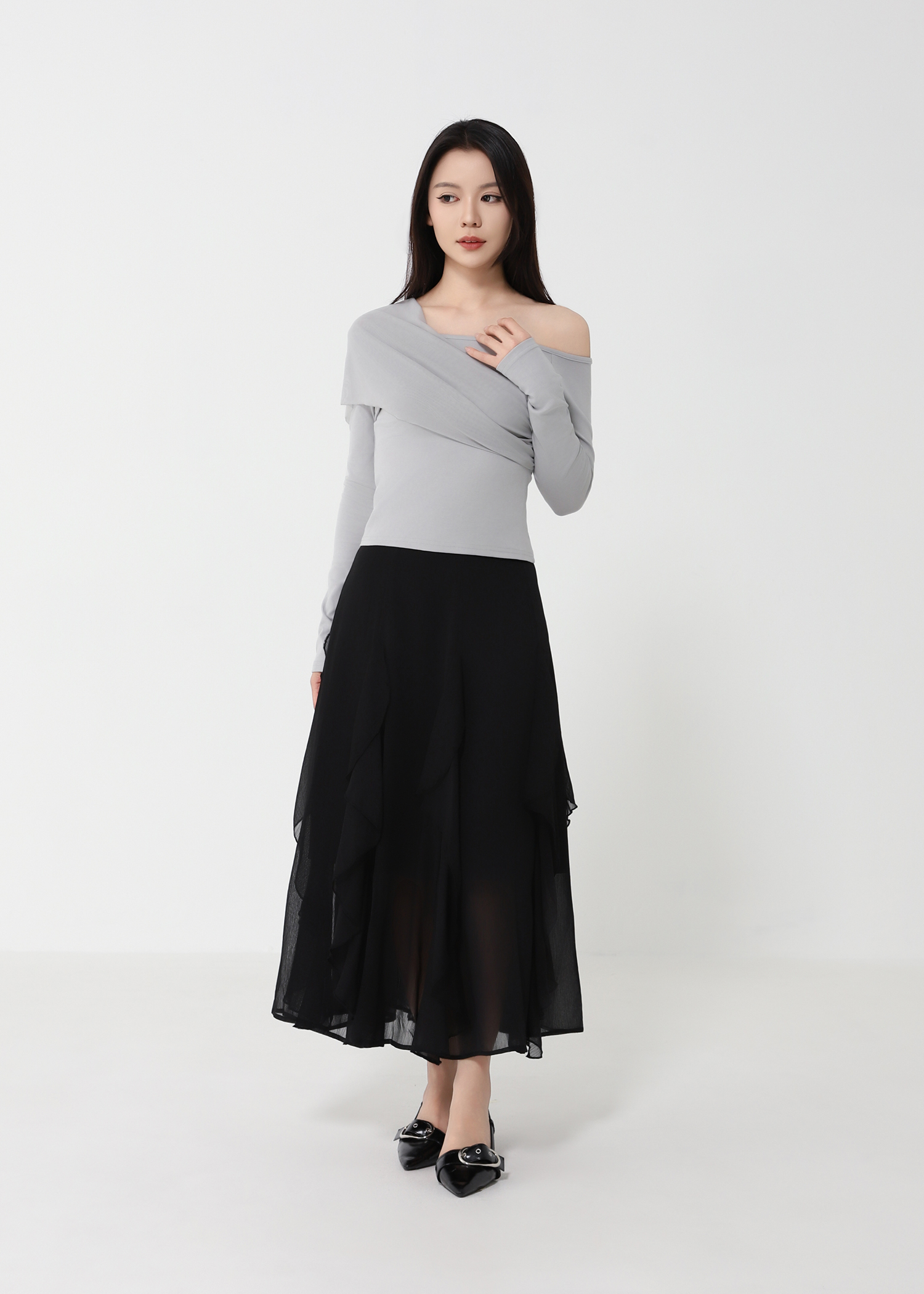 Boat Neckline With Decorative Net Top DJ227