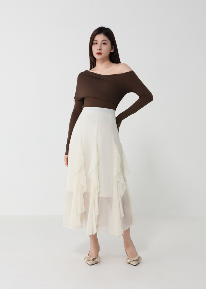 Boat Neckline With Decorative Net Top DJ227