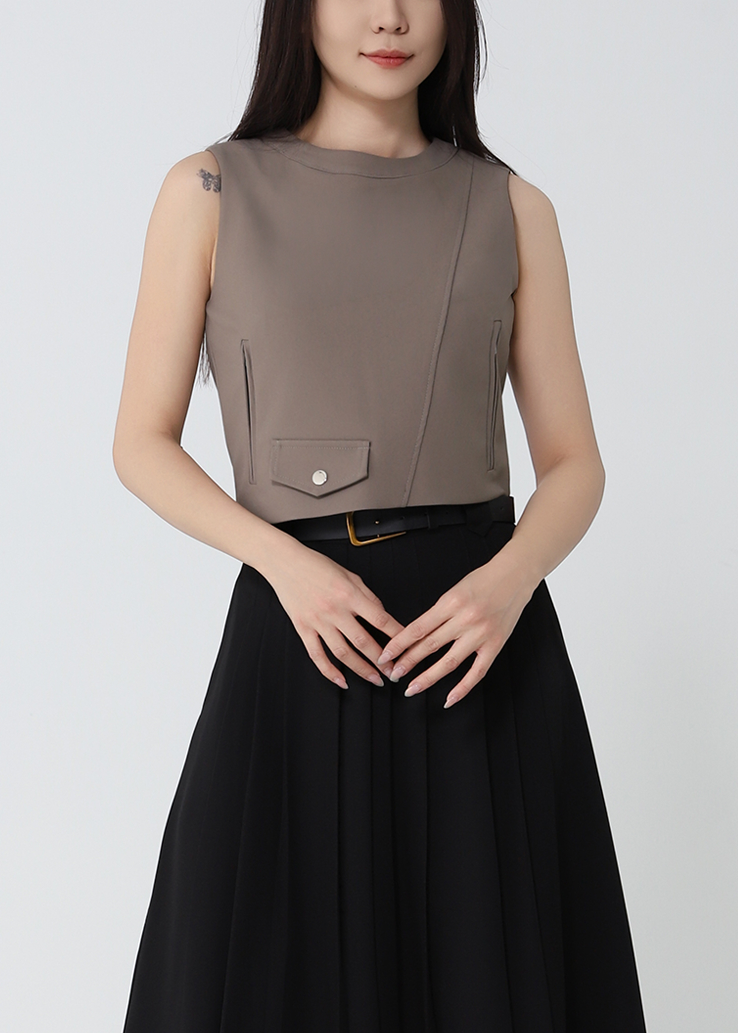 Belted A-Line Pleated Skirt DJ238