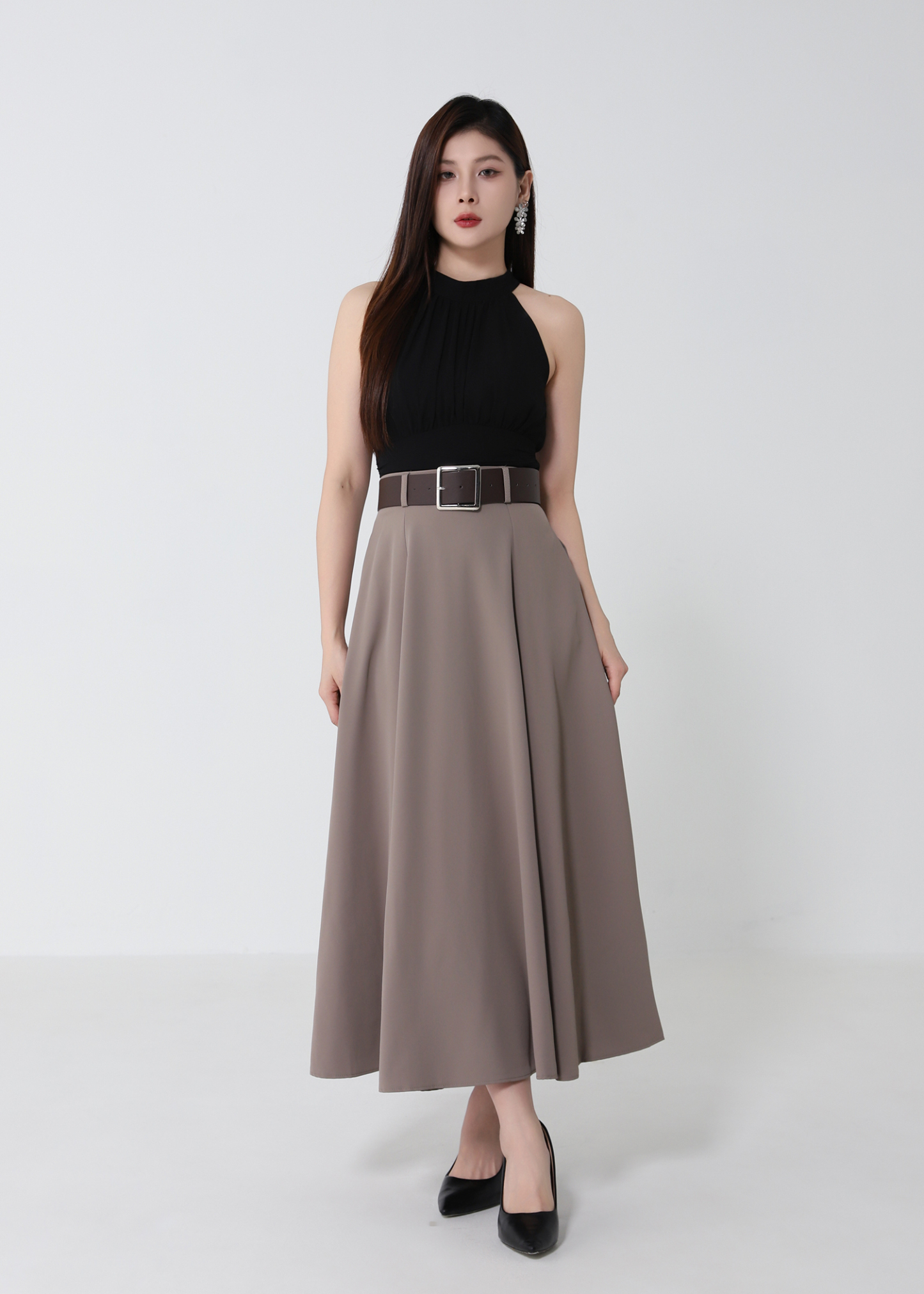 High Waist Belted Flowy Skirt DJ250