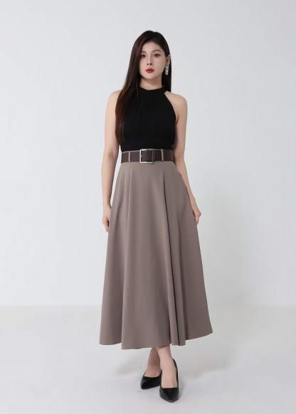 High Waist Belted Flowy Skirt DJ250