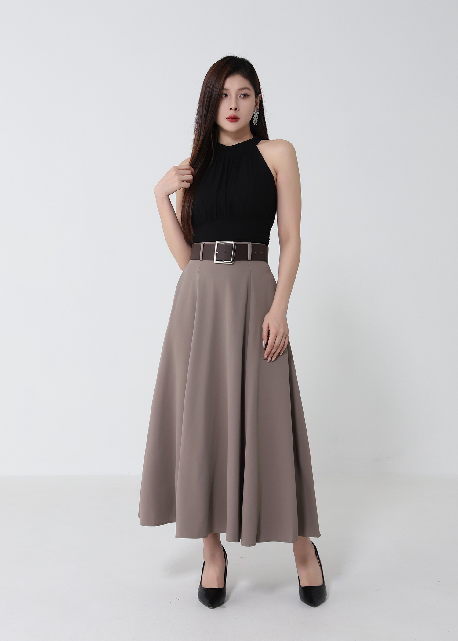 High Waist Belted Flowy Skirt DJ250