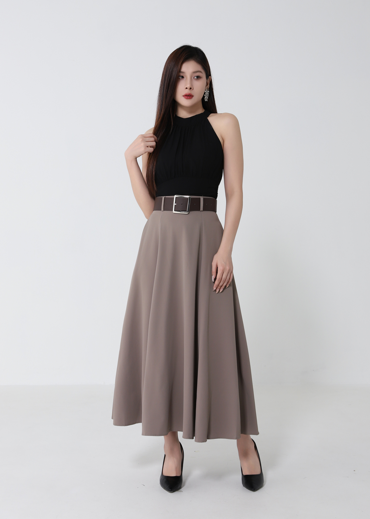 High Waist Belted Flowy Skirt DJ250