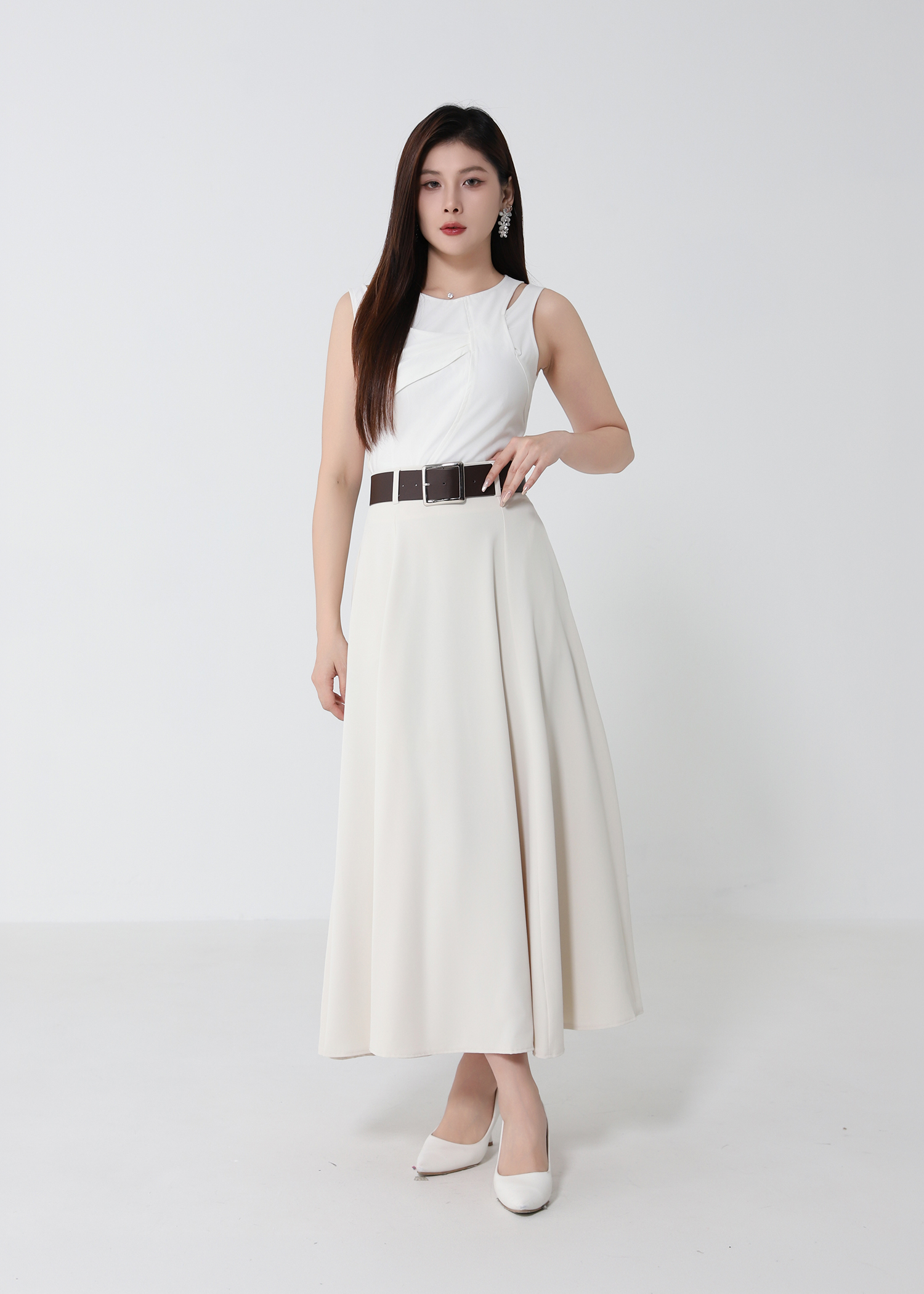 High Waist Belted Flowy Skirt DJ250