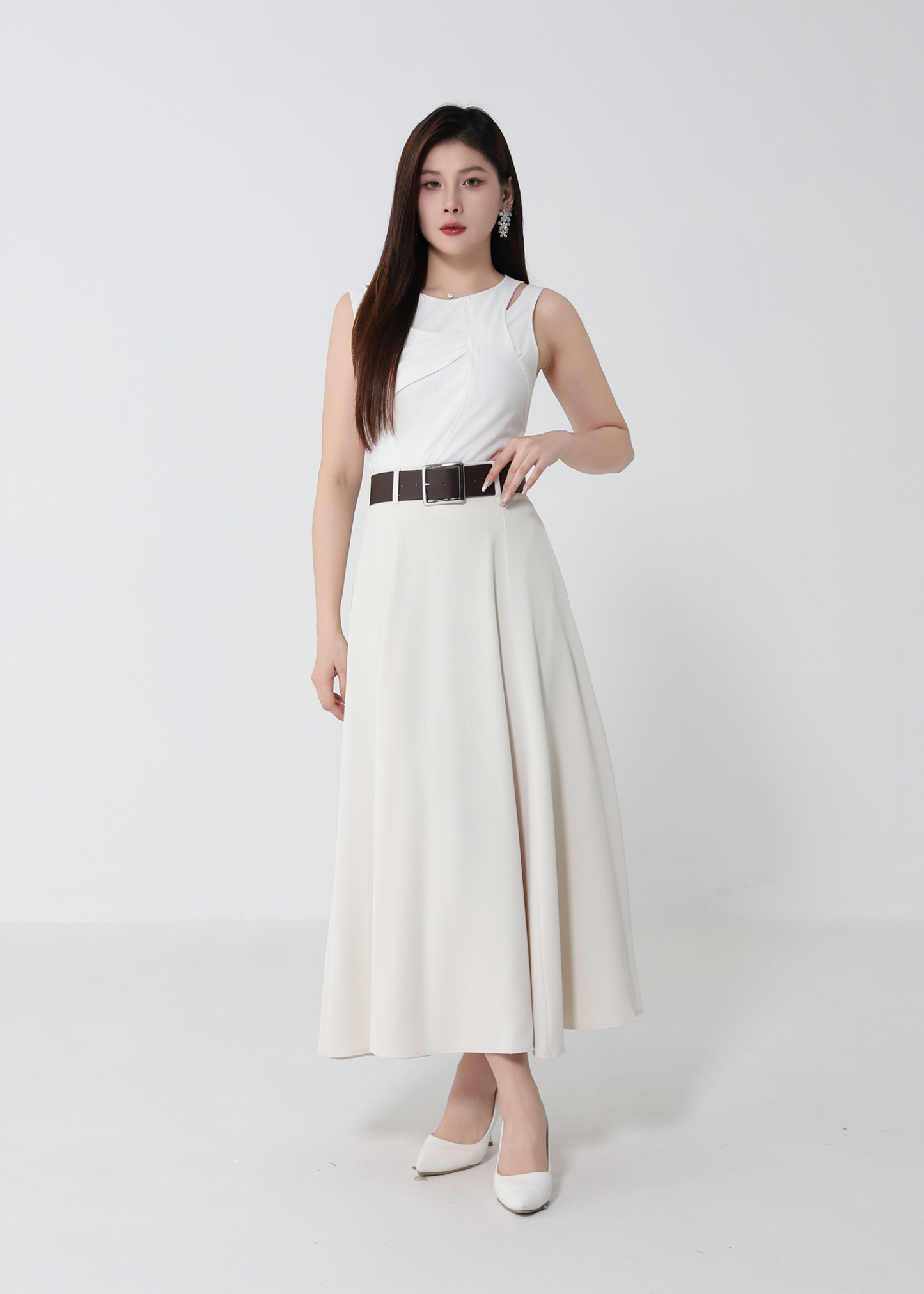 High Waist Belted Flowy Skirt DJ250