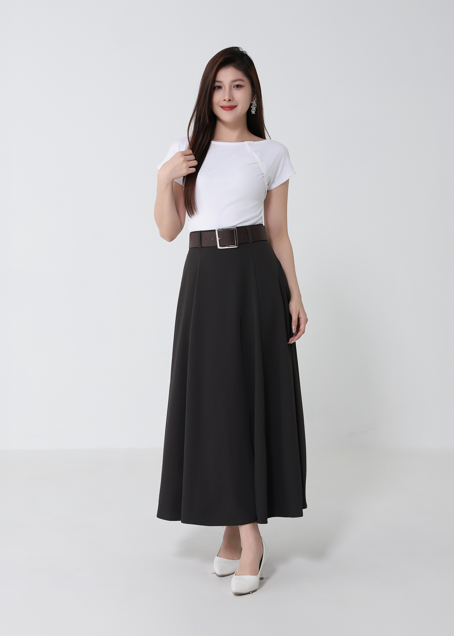 High Waist Belted Flowy Skirt DJ250