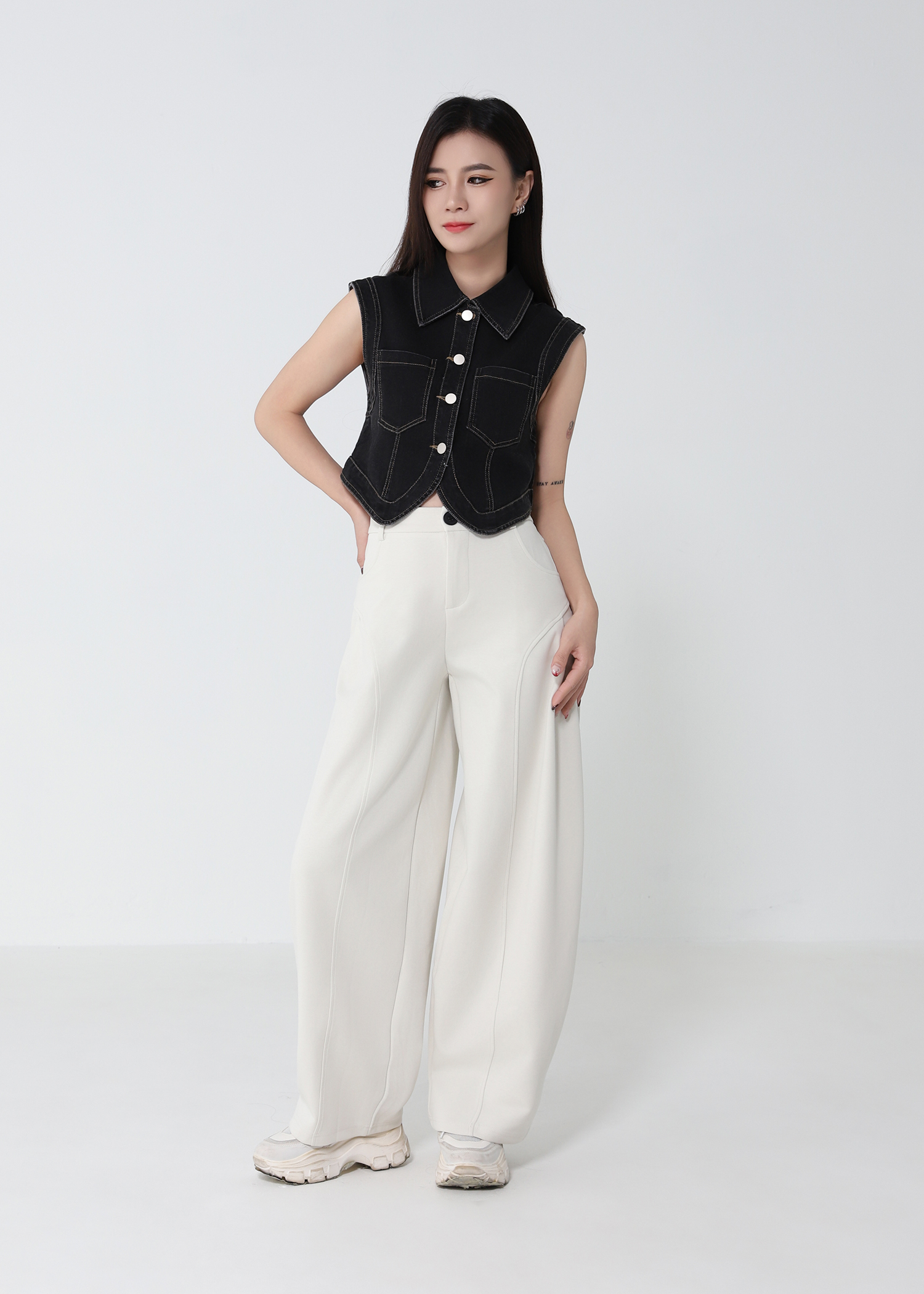 Denim Front Button Sleeveless Top DJ251