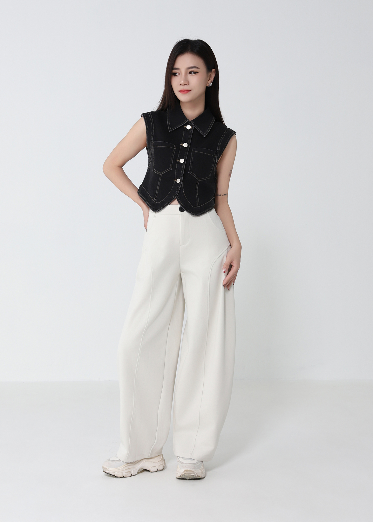 Denim Front Button Sleeveless Top DJ251