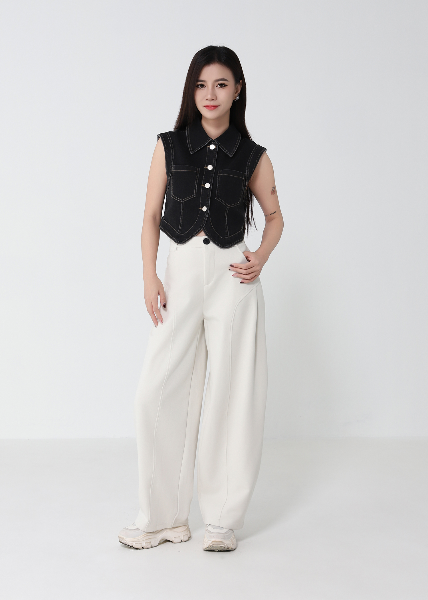 Denim Front Button Sleeveless Top DJ251
