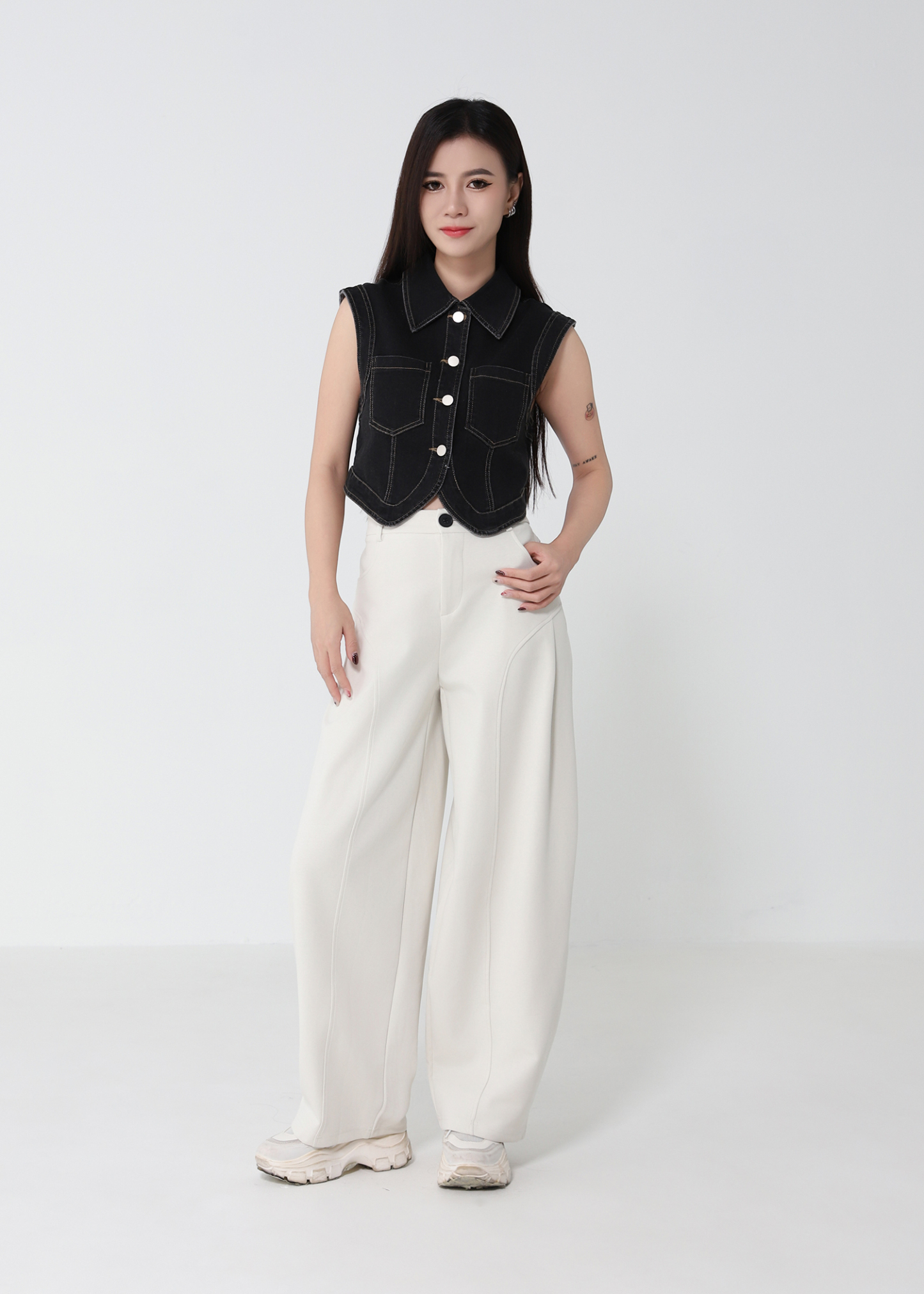 Denim Front Button Sleeveless Top DJ251