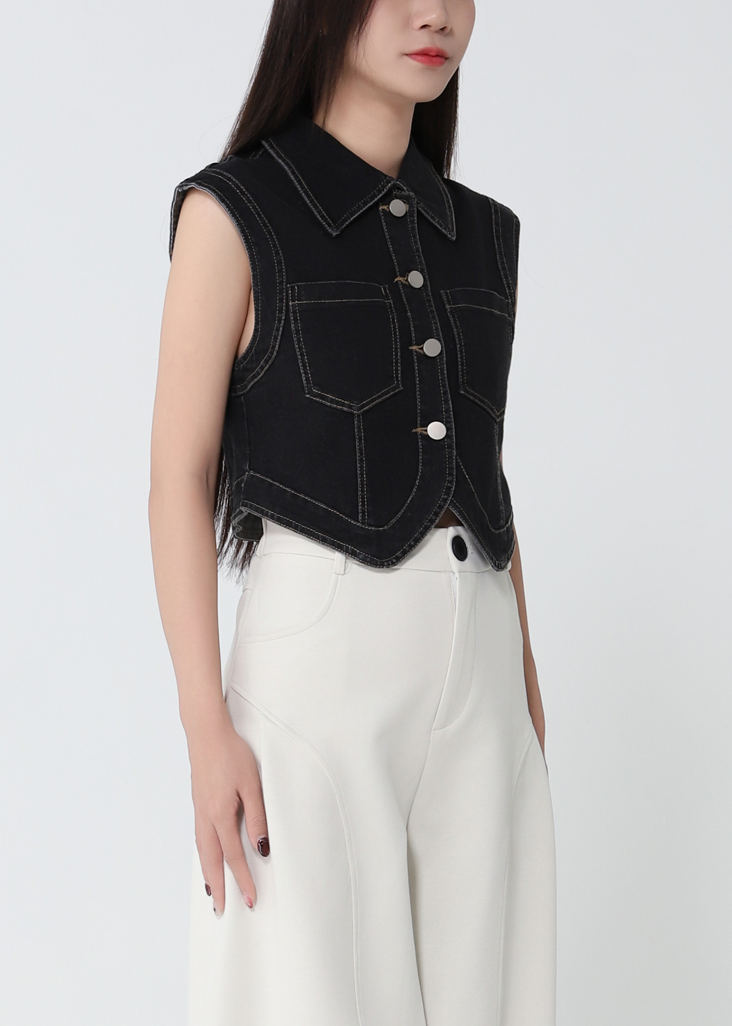 Denim Front Button Sleeveless Top DJ251