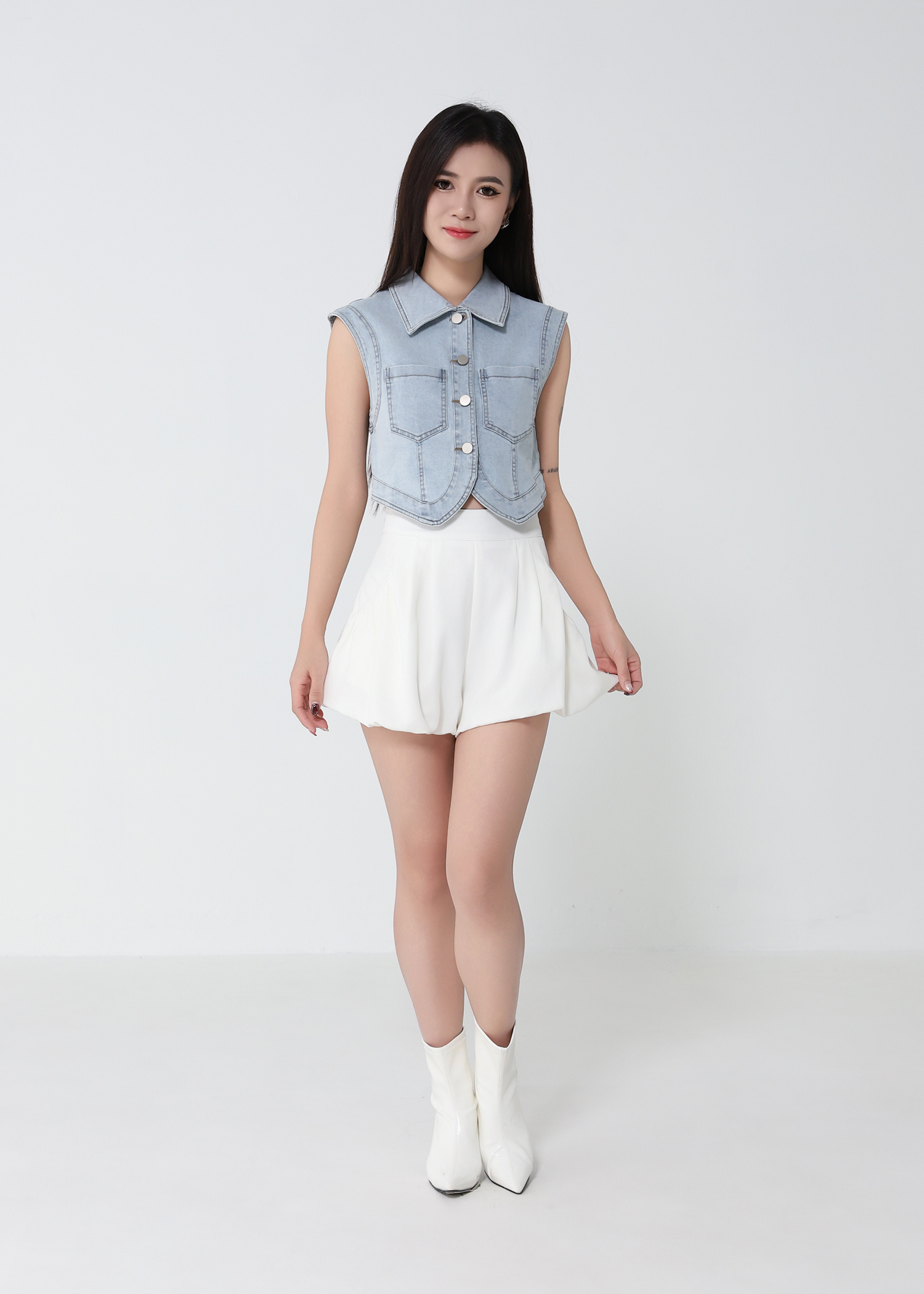 Denim Front Button Sleeveless Top DJ251