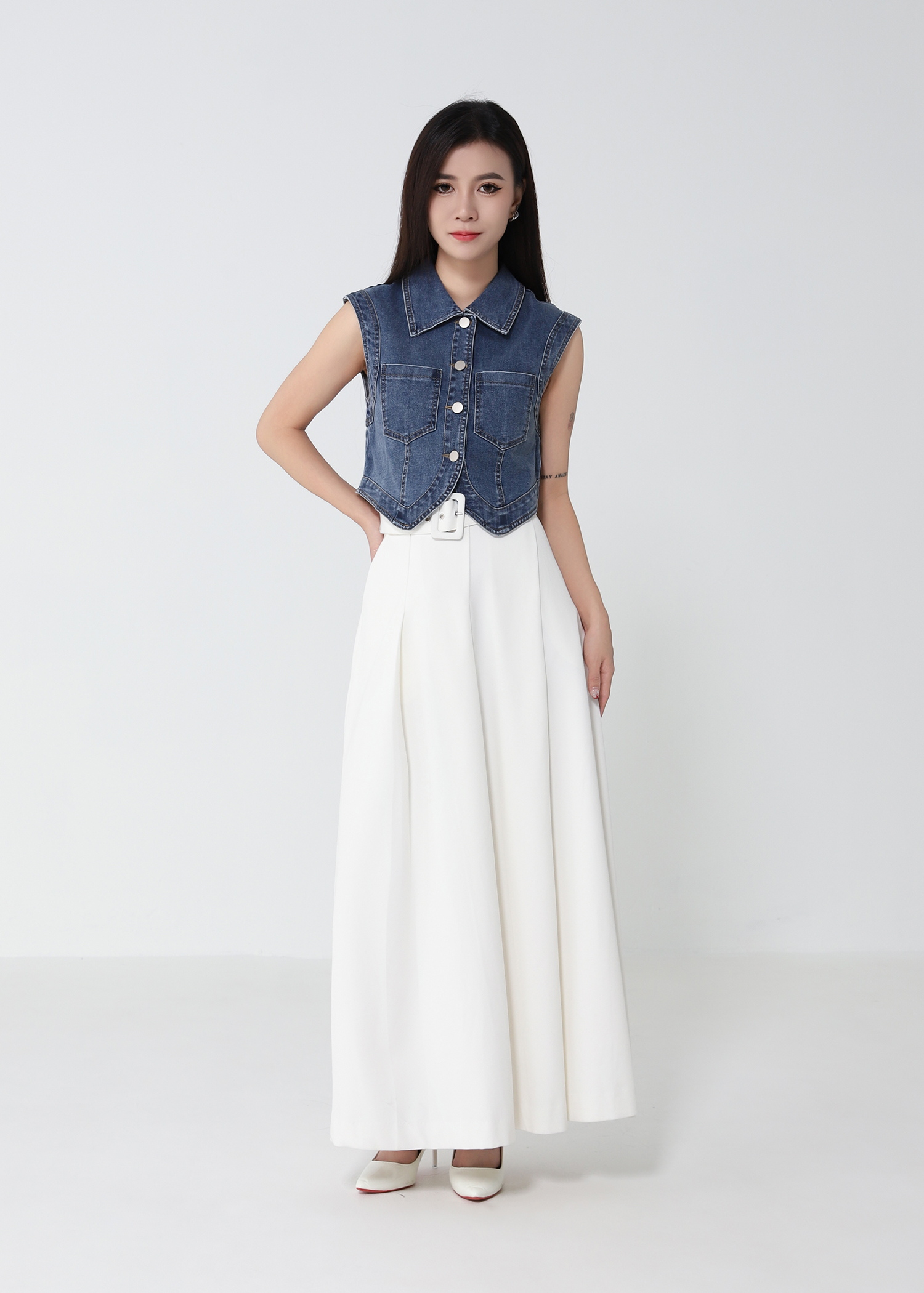 Denim Front Button Sleeveless Top DJ251