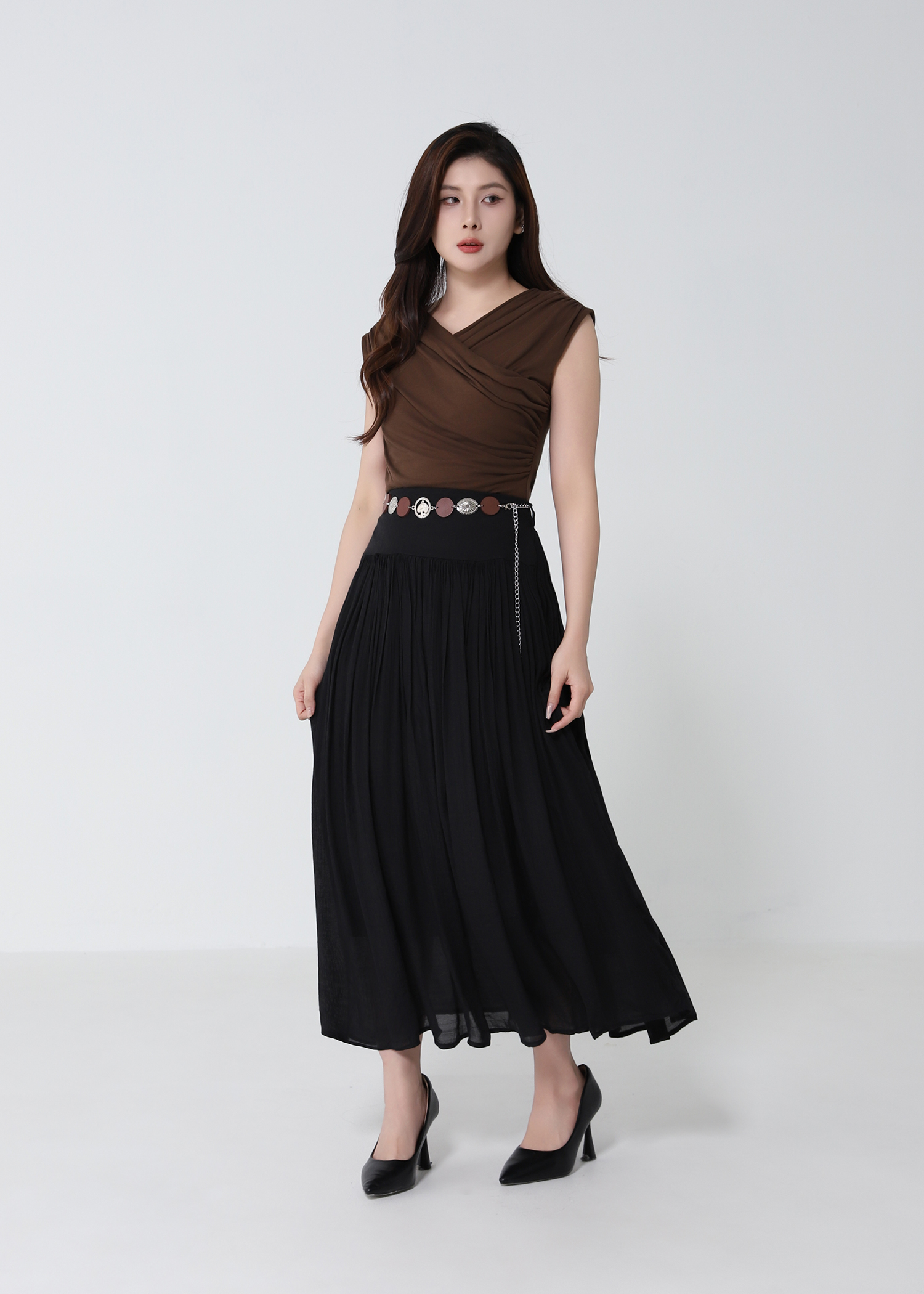 Coin Belt Pleated Skirt DJ260