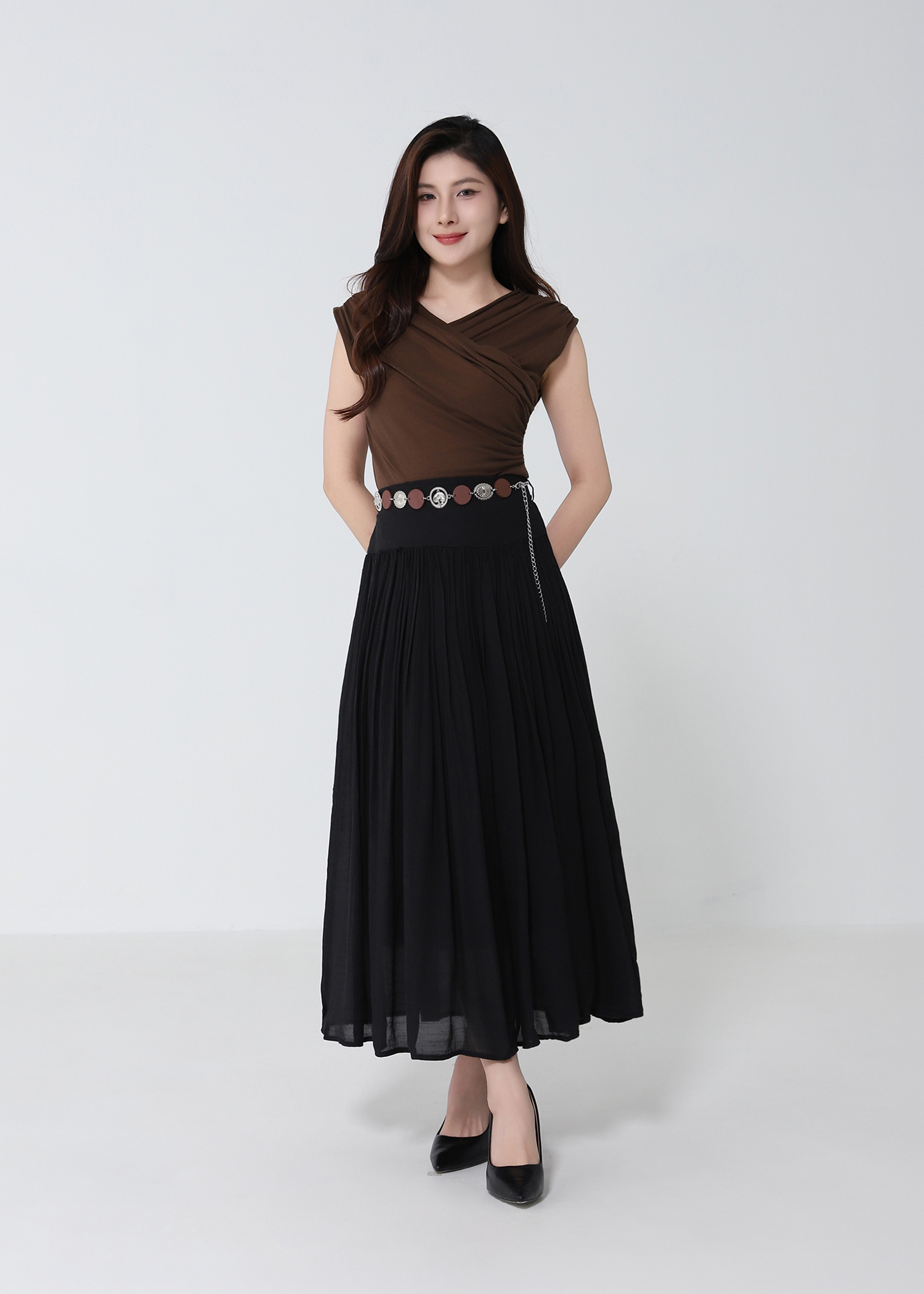 Coin Belt Pleated Skirt DJ260