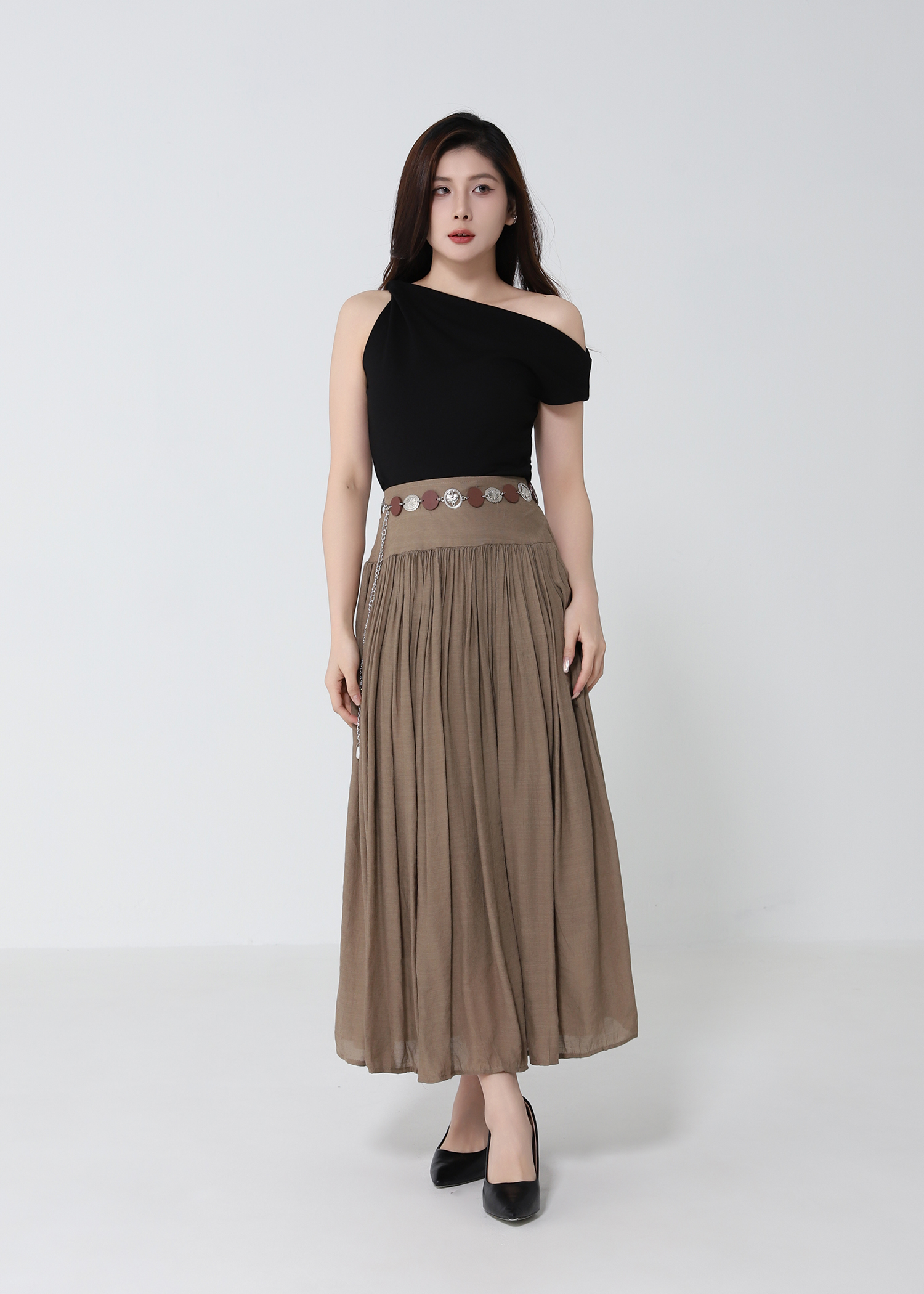 Coin Belt Pleated Skirt DJ260