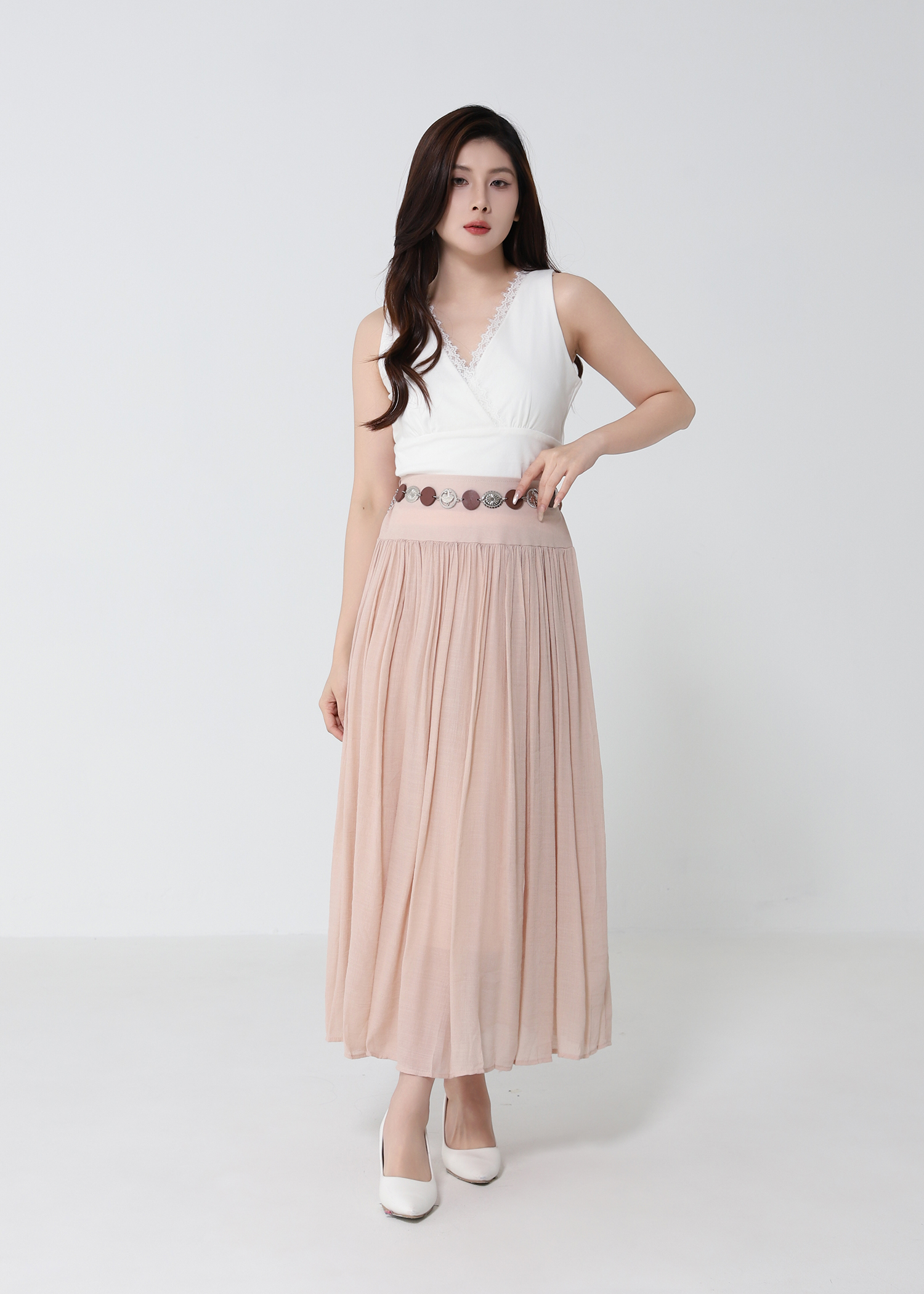 Coin Belt Pleated Skirt DJ260