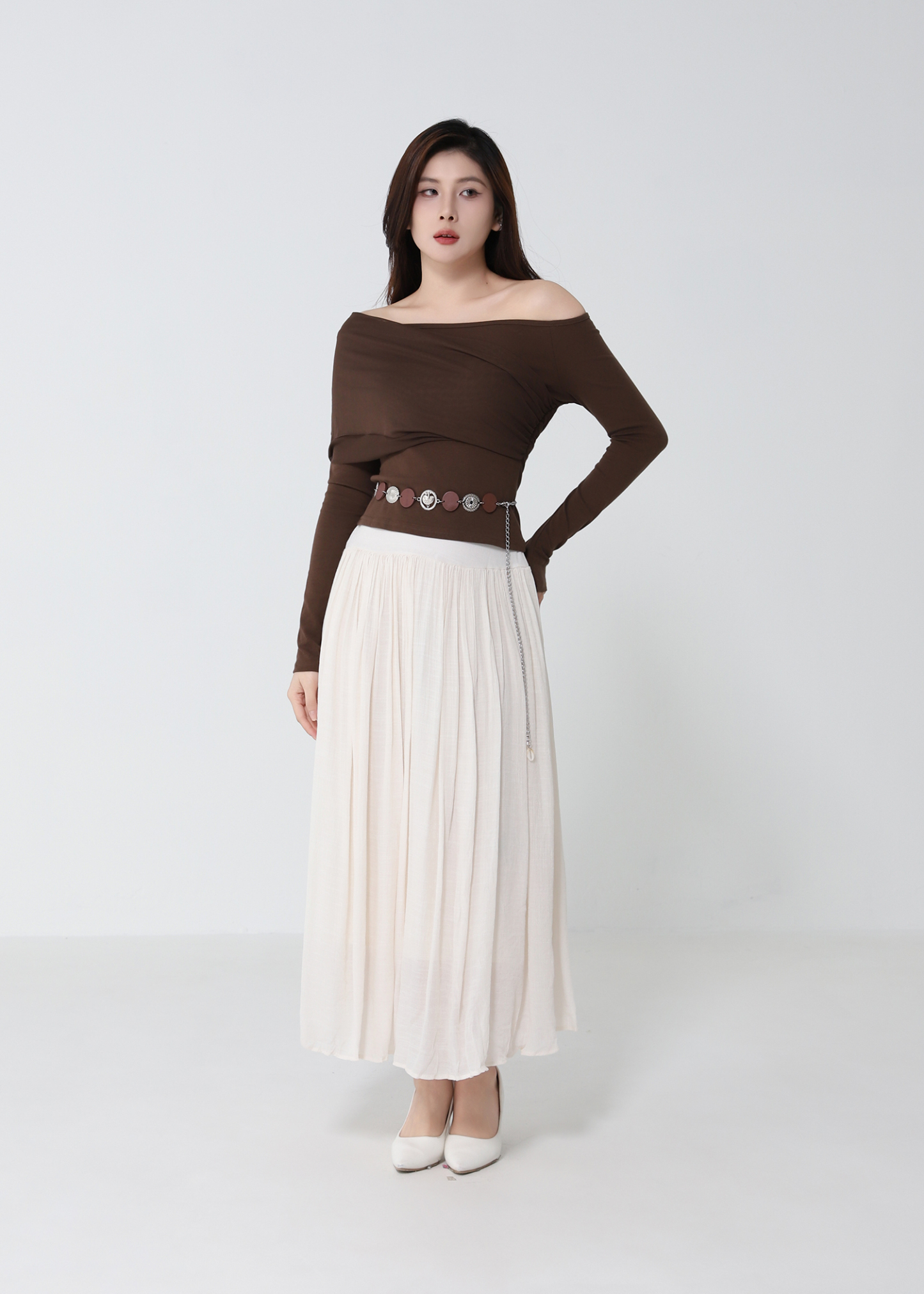Coin Belt Pleated Skirt DJ260