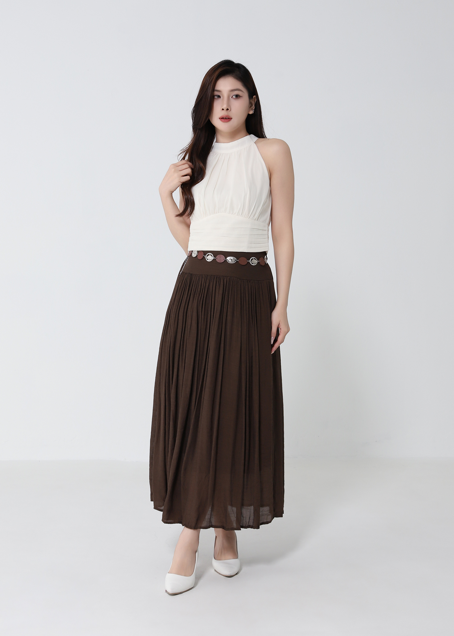 Coin Belt Pleated Skirt DJ260
