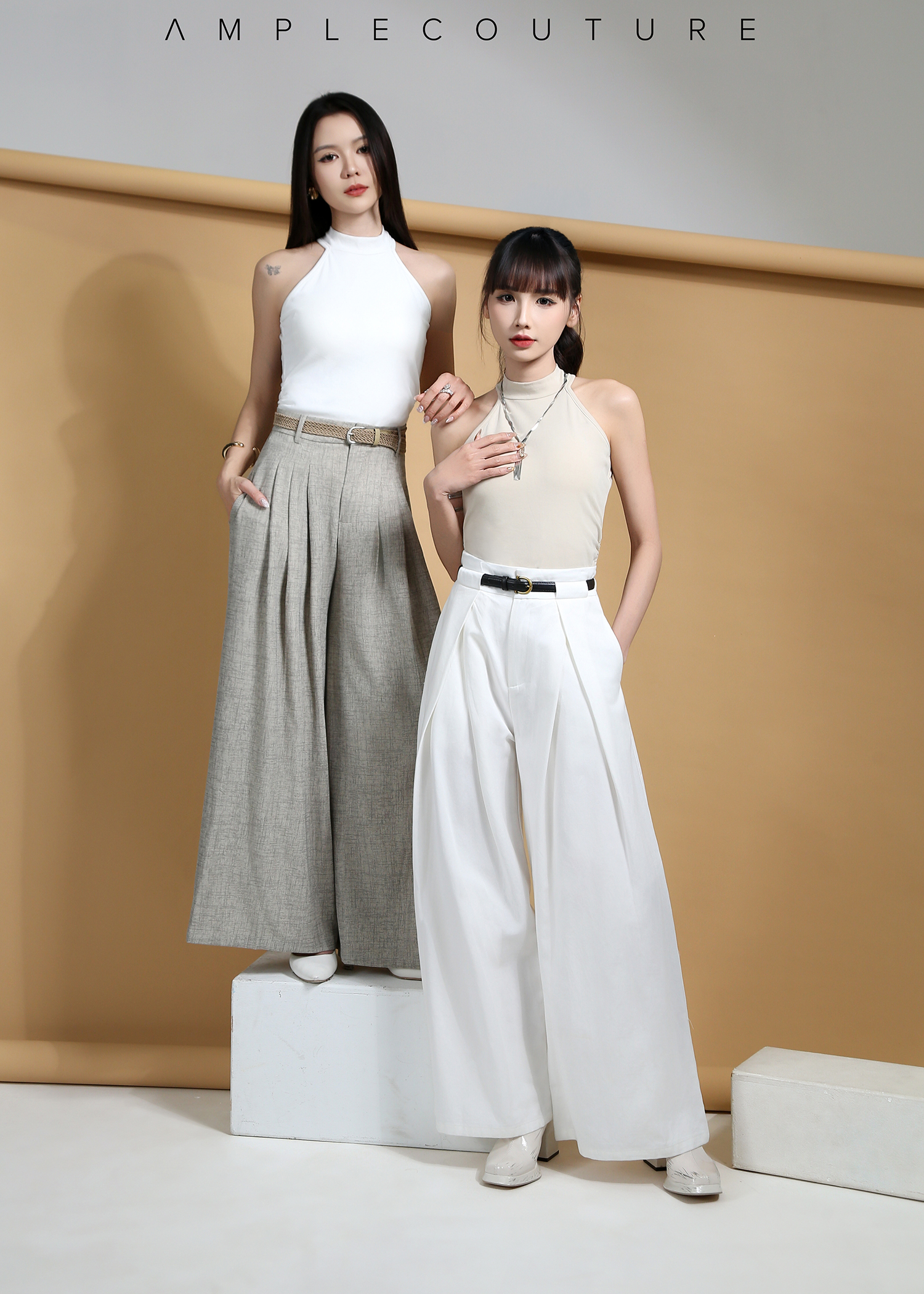 High Waist Side Fold Wide Leg Long Pants AC958