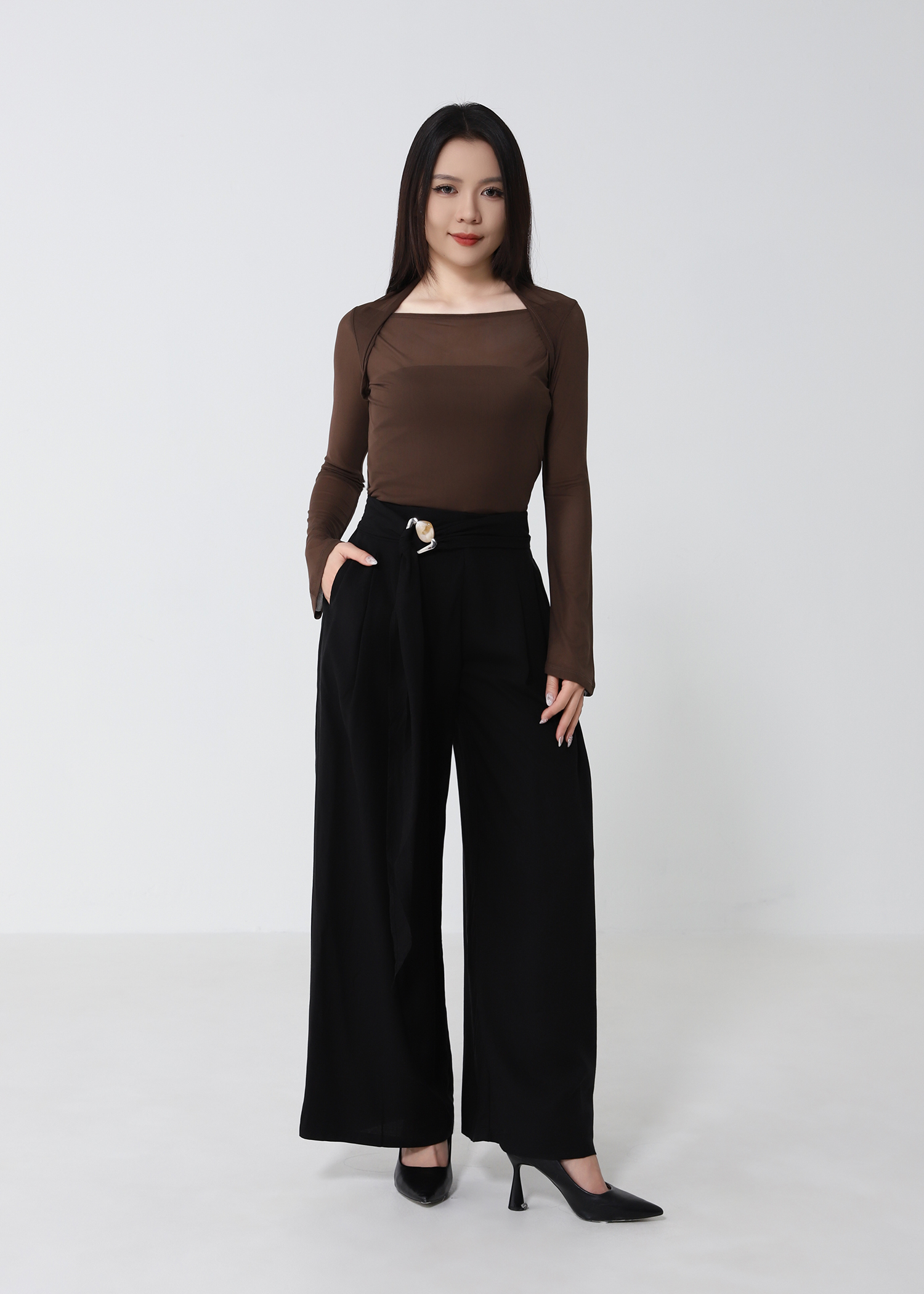 Draped Wide Leg Maxi With Belt Long Pant DJ275