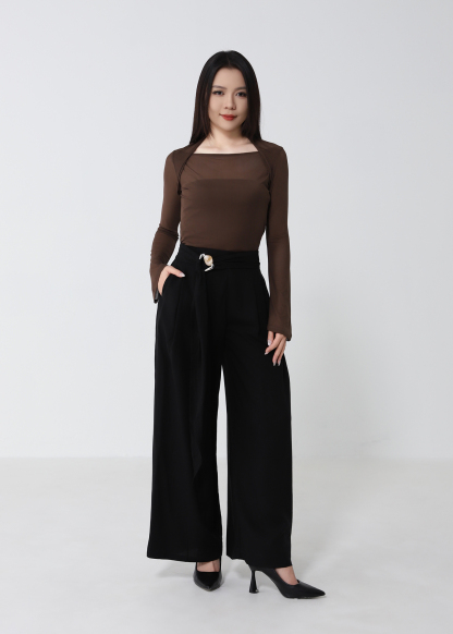 Draped Wide Leg Maxi With Belt Long Pant DJ275